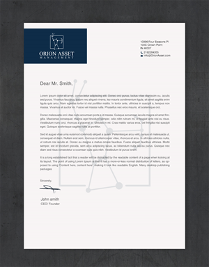 Letterhead Design by Brand aid for Orion Asset Management, LLC | Design: #33335597