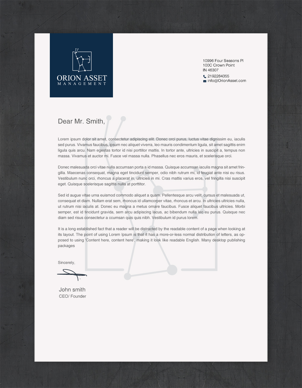 Letterhead Design by Brand aid for Orion Asset Management, LLC | Design #33335598