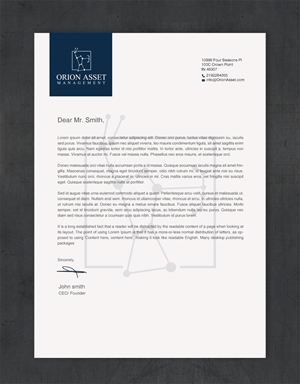 Letterhead Design by Brand aid for Orion Asset Management, LLC | Design: #33335598