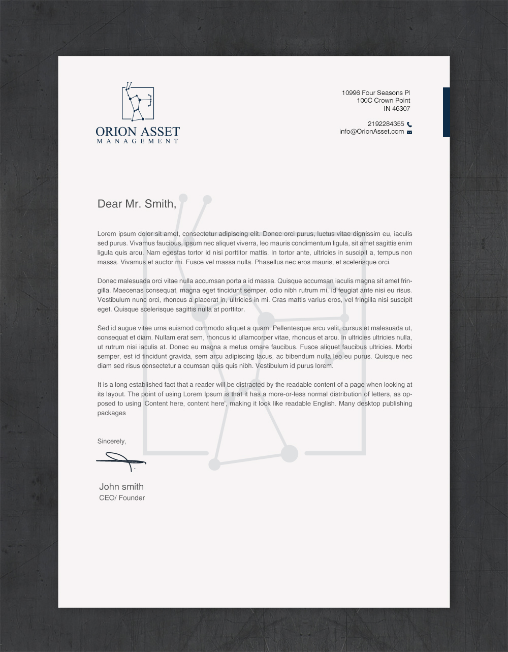 Letterhead Design by Brand aid for Orion Asset Management, LLC | Design #33335599
