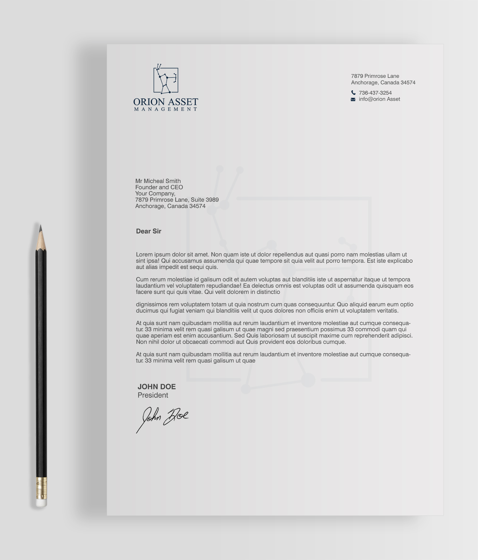 Letterhead Design by chandrayaan.creative for Orion Asset Management, LLC | Design #33335271