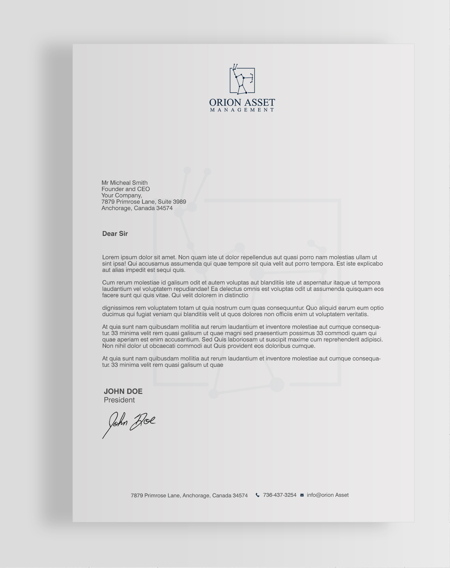Letterhead Design by chandrayaan.creative for Orion Asset Management, LLC | Design: #33335399