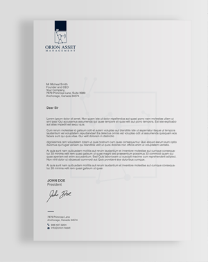 Letterhead Design by chandrayaan.creative for Orion Asset Management, LLC | Design: #33335477