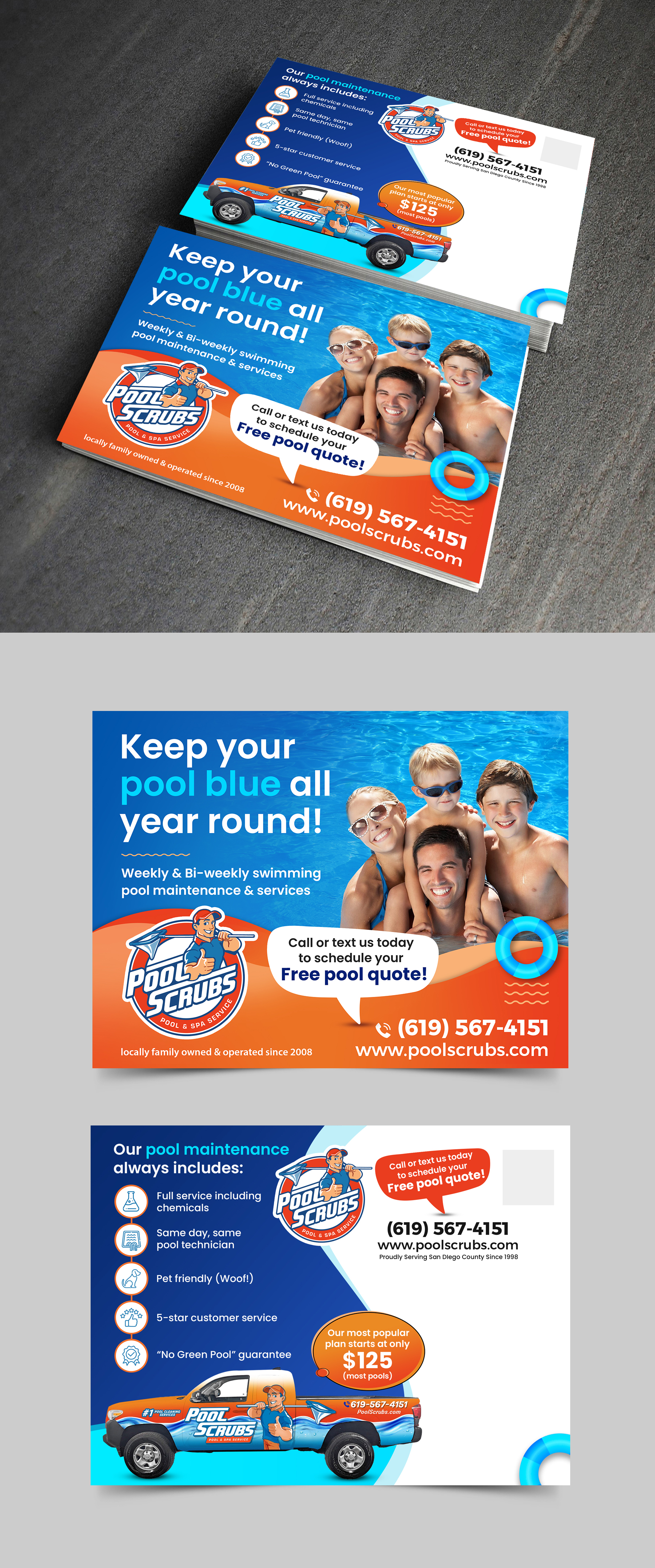 Postcard Design by APJ Creative for Pool Scrubs | Design #33362429
