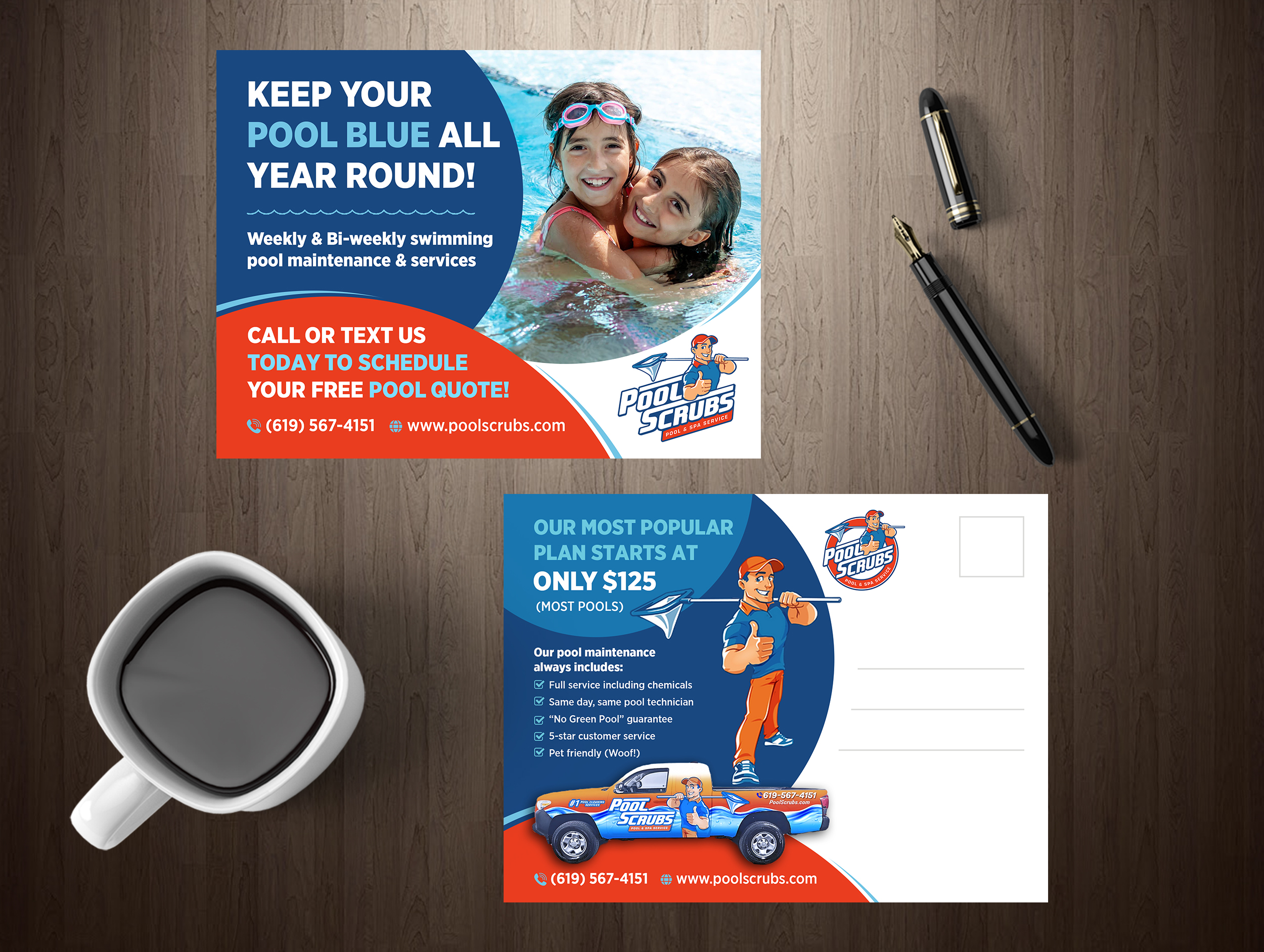 Postcard Design by GraphicsGuru for Pool Scrubs | Design #33345894
