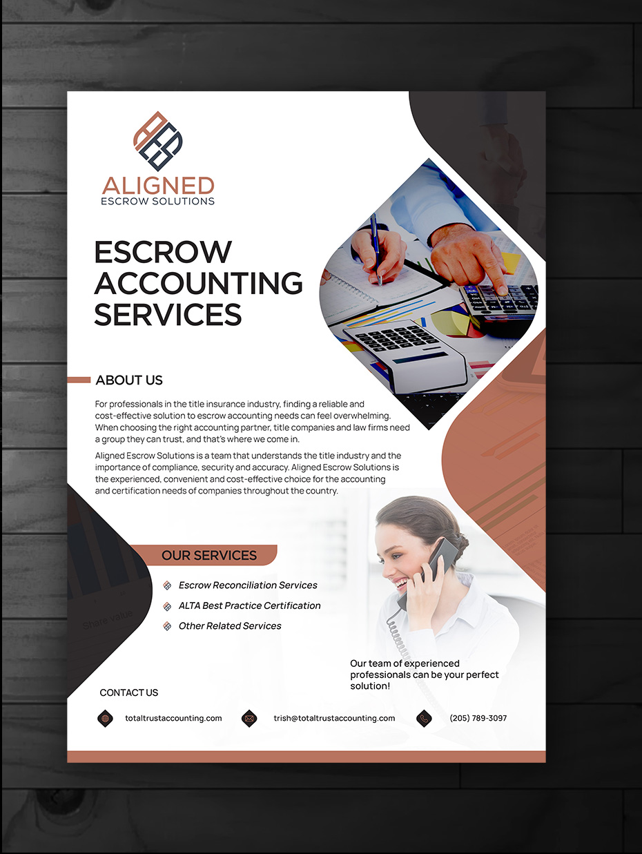 Diseño de Flyer por innovative earth para Aligned Escrow Solutions | Diseño #33341537