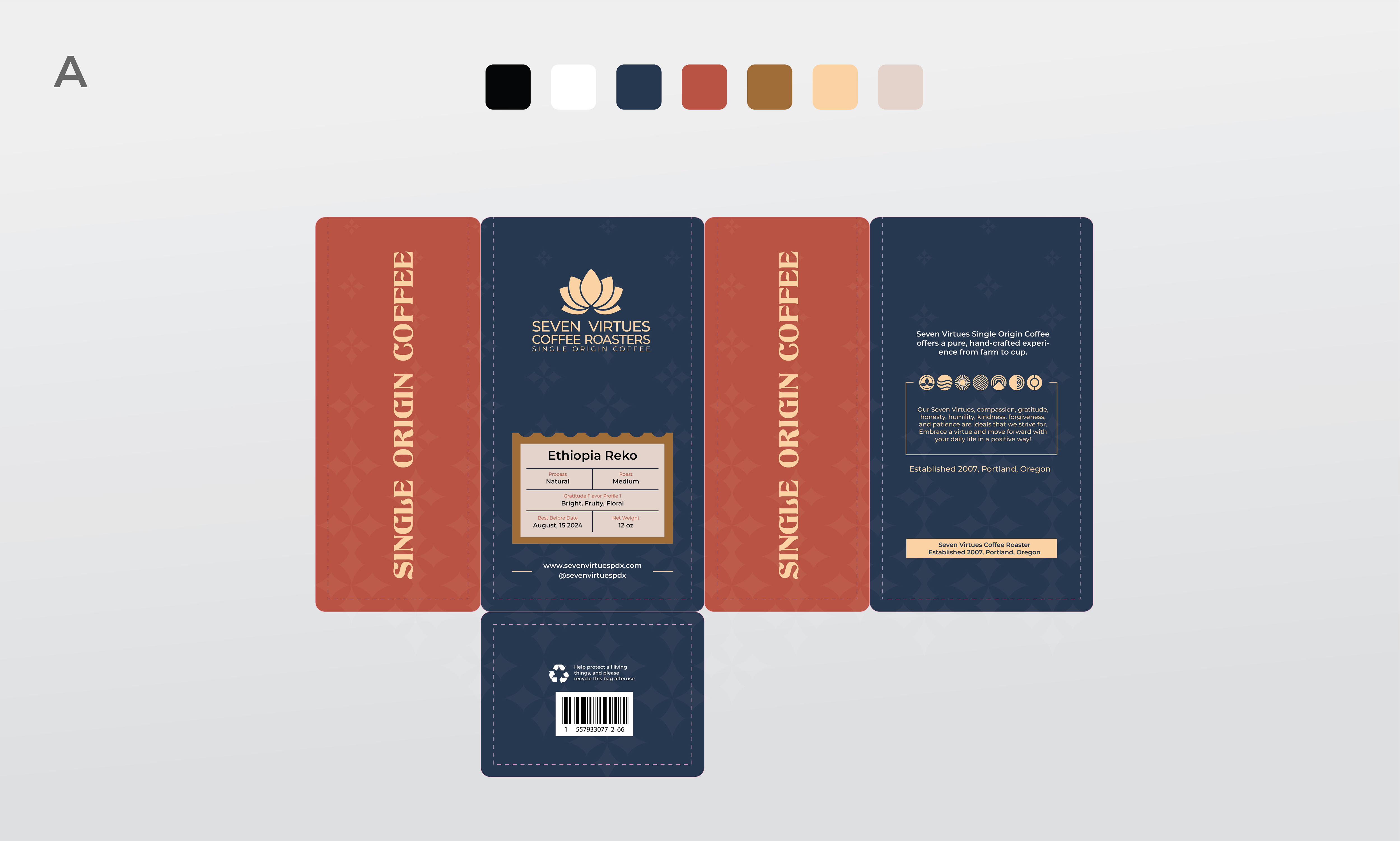 Packaging Design by Rosiana Design for Seven Virtues Coffee Roasters | Design #33446258