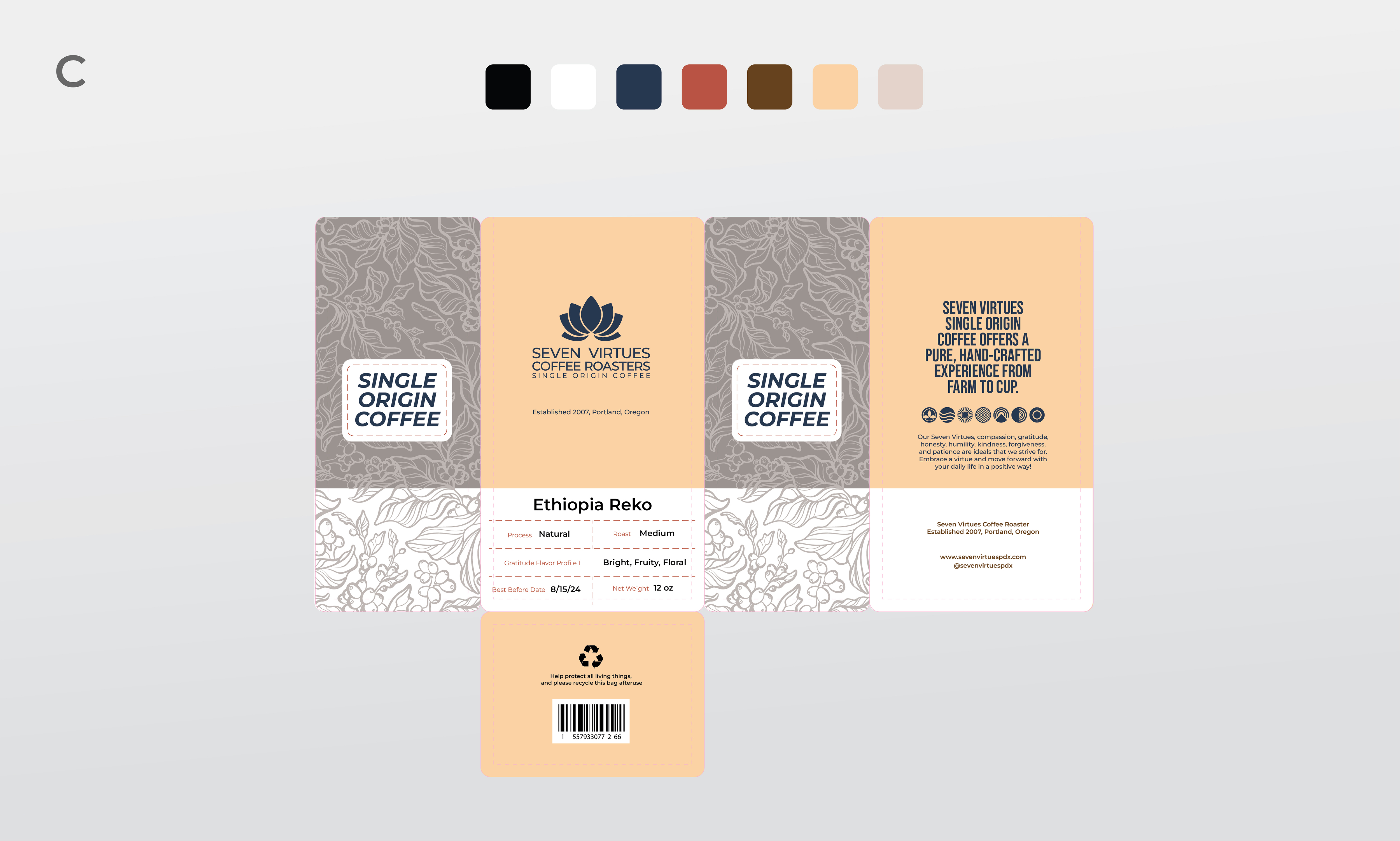 Packaging Design by Rosiana Design for Seven Virtues Coffee Roasters | Design #33446259