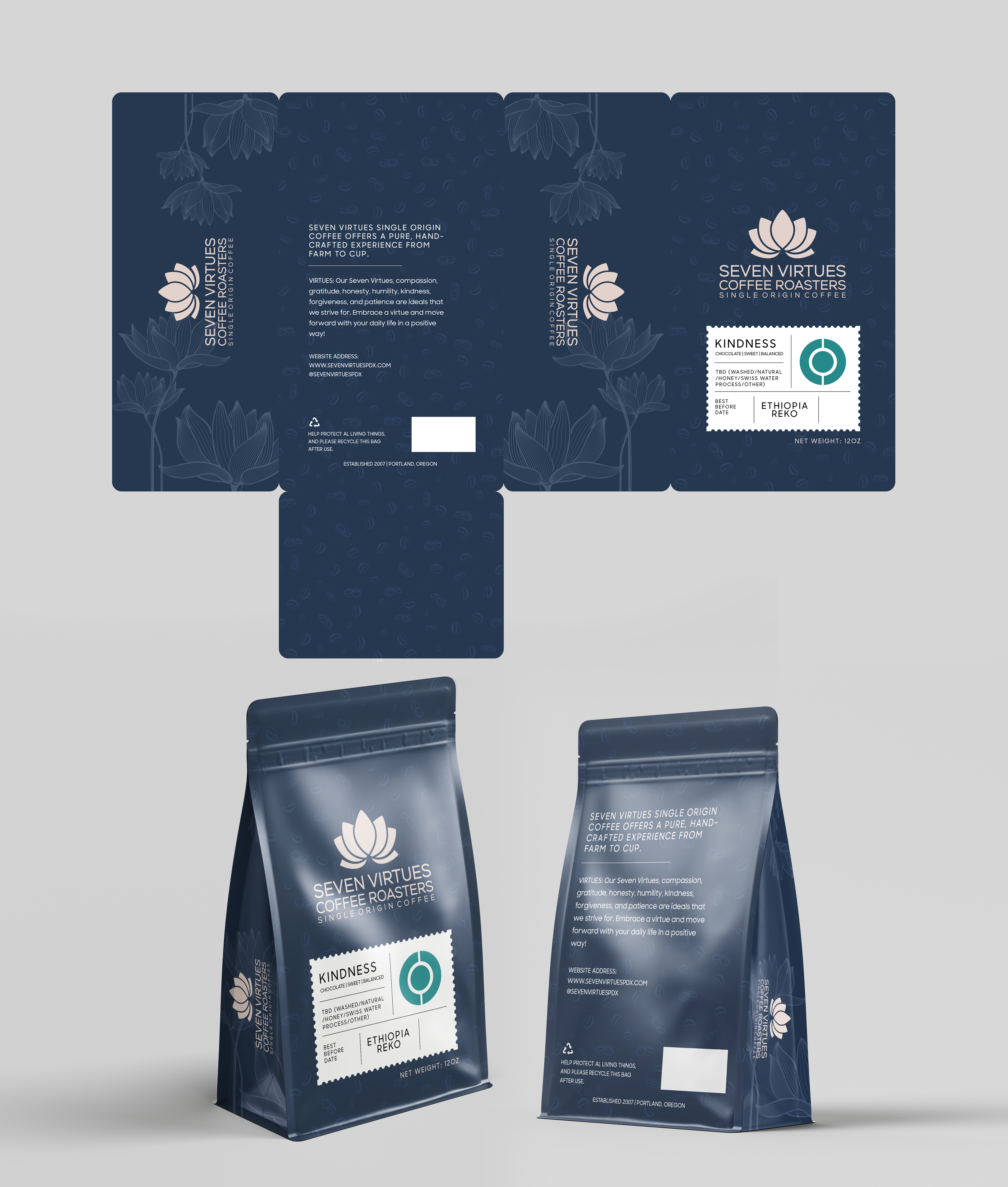 Verpackungs-Design von Graphic Guy für Seven Virtues Coffee Roasters | Design #33404181
