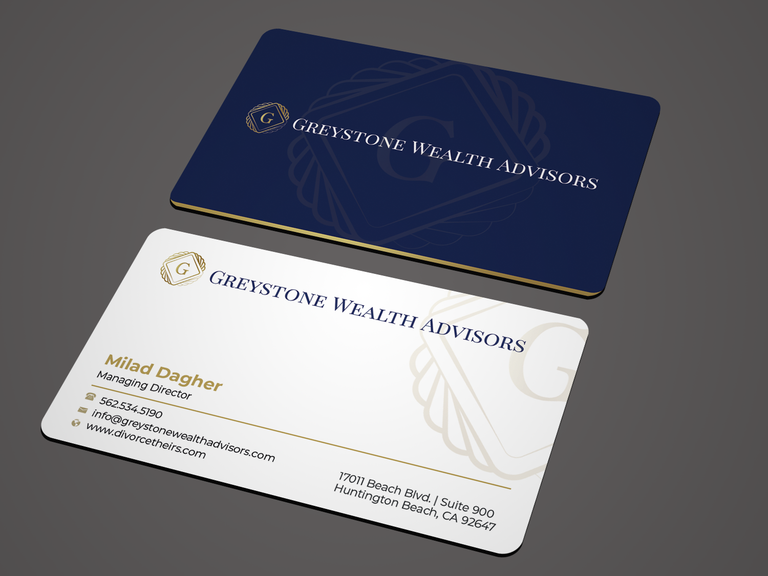Visitenkarten-Design von Graphixpointt für Greystone Wealth Advisors | Design #33443258