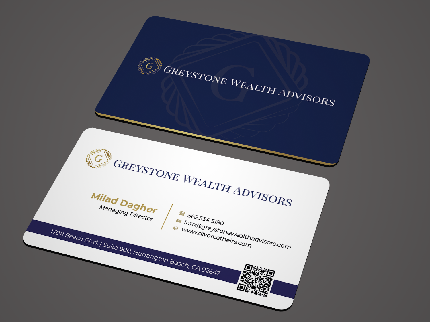 Visitenkarten-Design von Graphixpointt für Greystone Wealth Advisors | Design #33443259