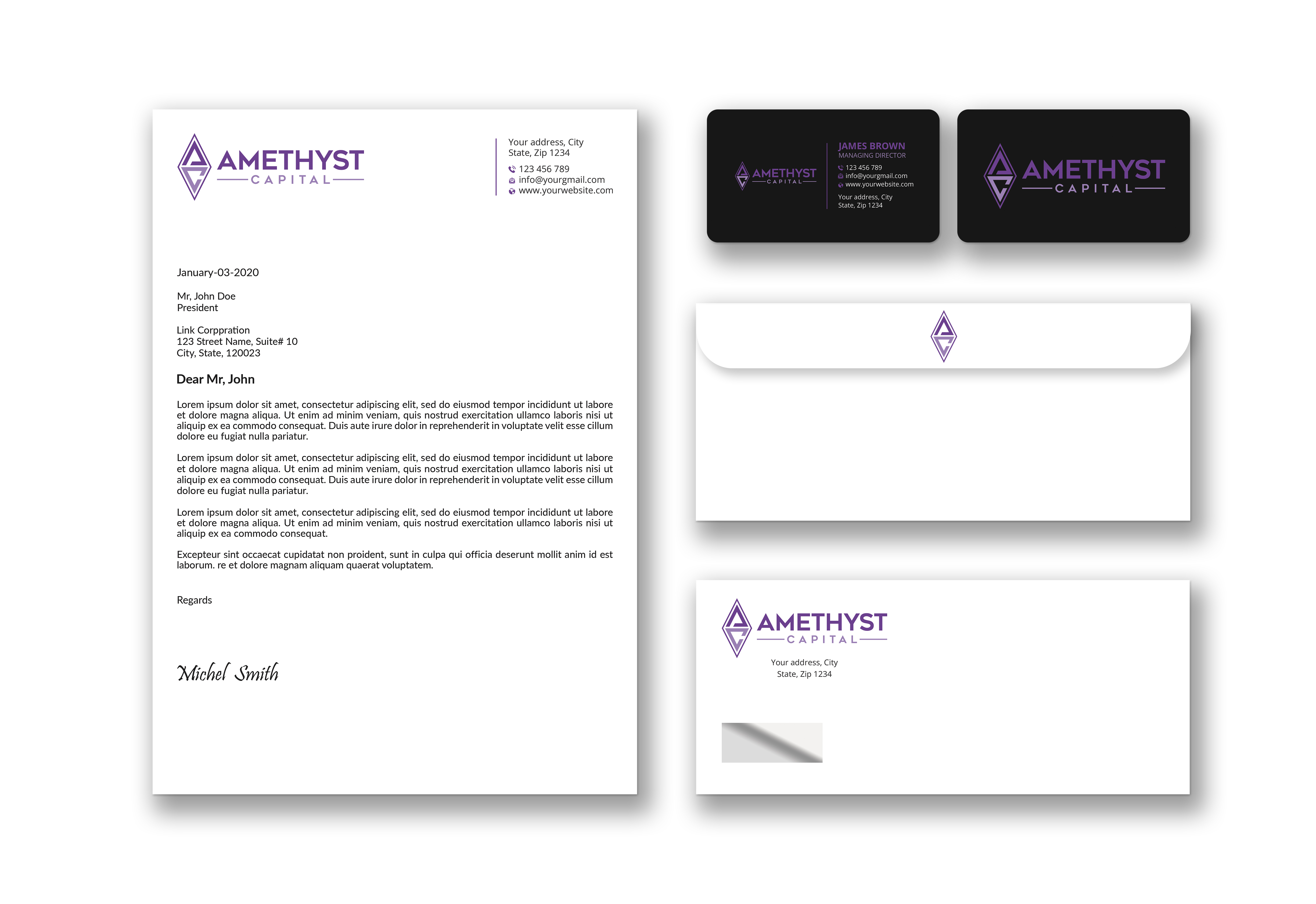 Stationery Design by Expert Bappy for Amethyst Capital | Design #33578423