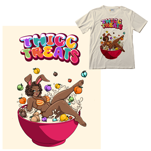 Two Cereal Box T-Shirt Designs with A Curvy Bunny Girl