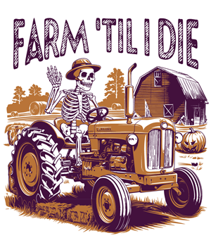 Spooky Season Halloween Farming Skeleton on a Tractor Graphic Tee Design
