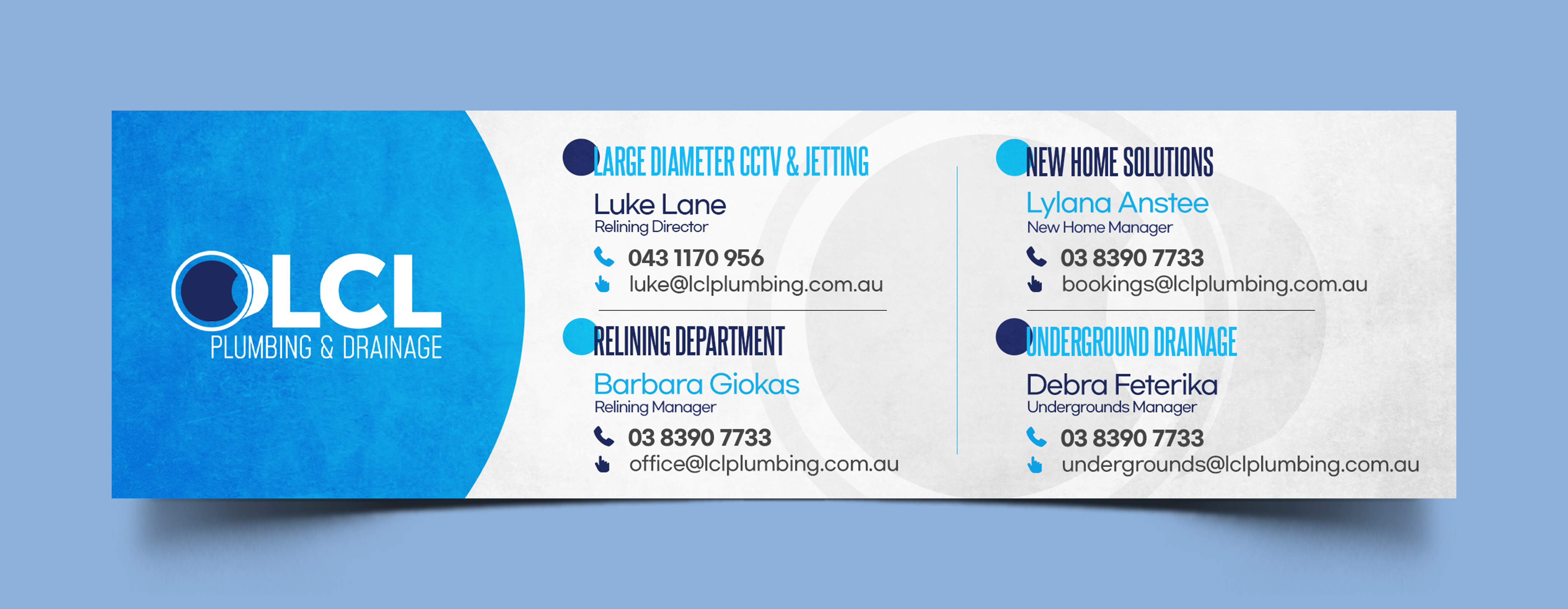 Business Card Design by Graphic Guy for LCL Plumbing and Drainage Pty Ltd | Design #33656278