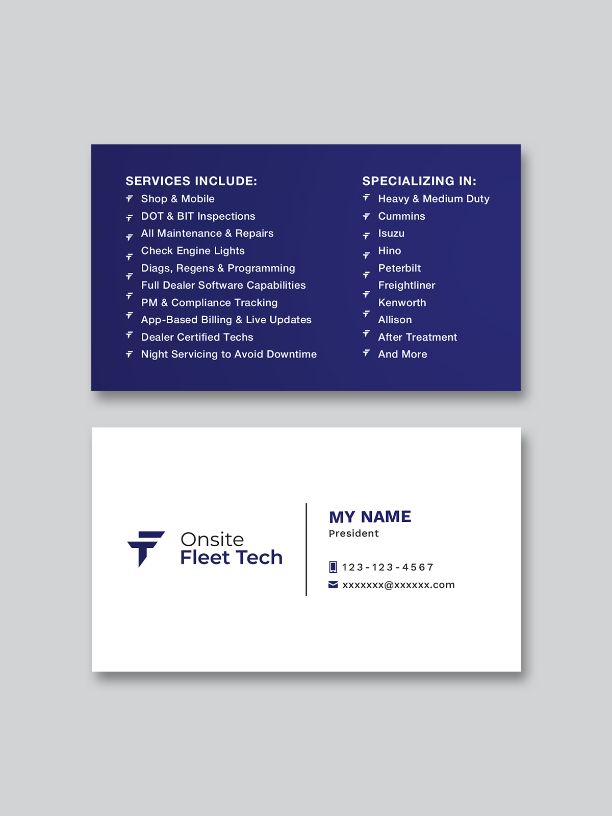 Diseño de Tarjeta de Presentación por Creative Moon Design para Onsite Fleet Techs | Diseño #33767120