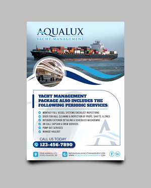 Flyer-Design von Sun Moon Graphic Designer für Aqualux Yacht Management LLC | Design #33828426