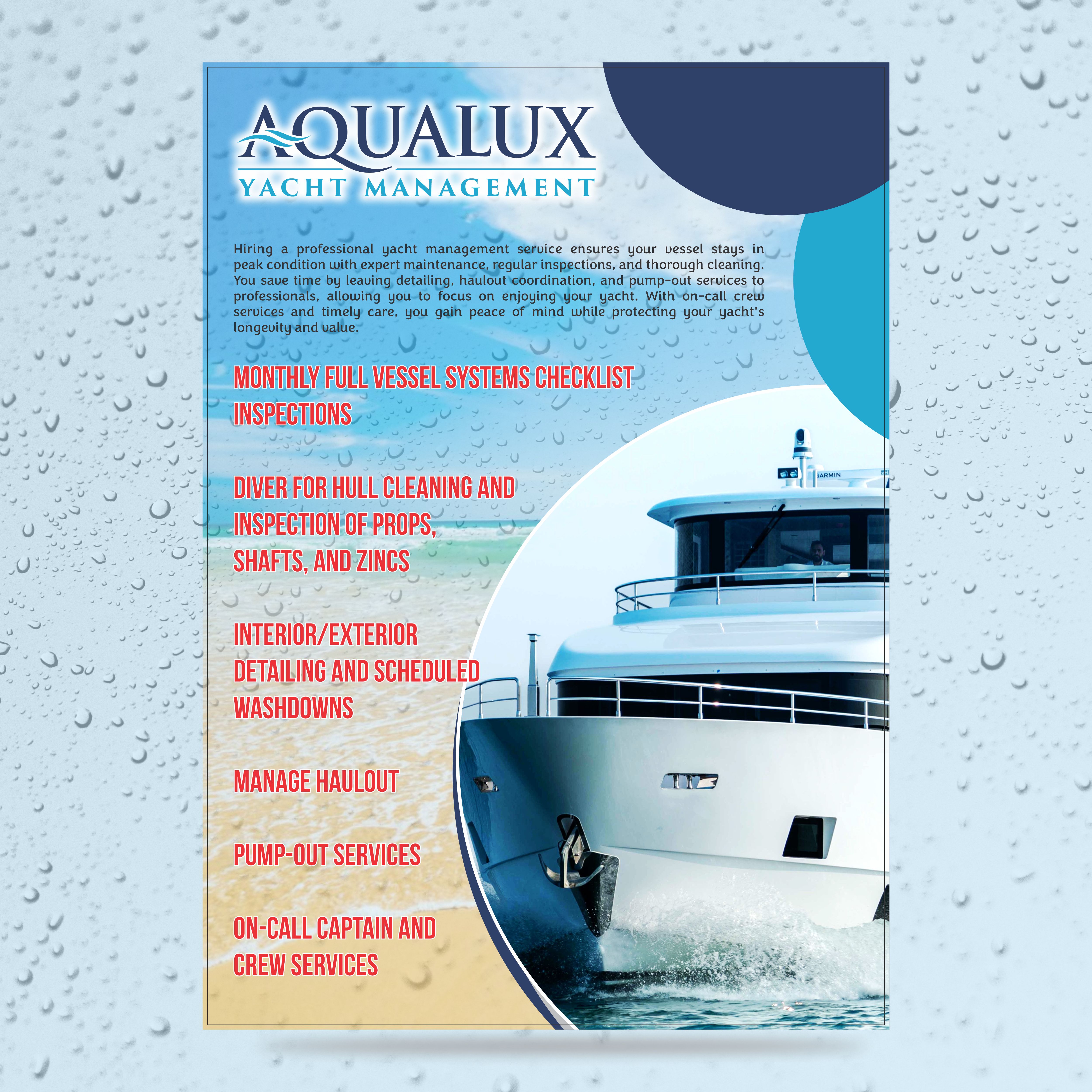 Flyer Design by Shahantastic for Aqualux Yacht Management LLC | Design #33829098