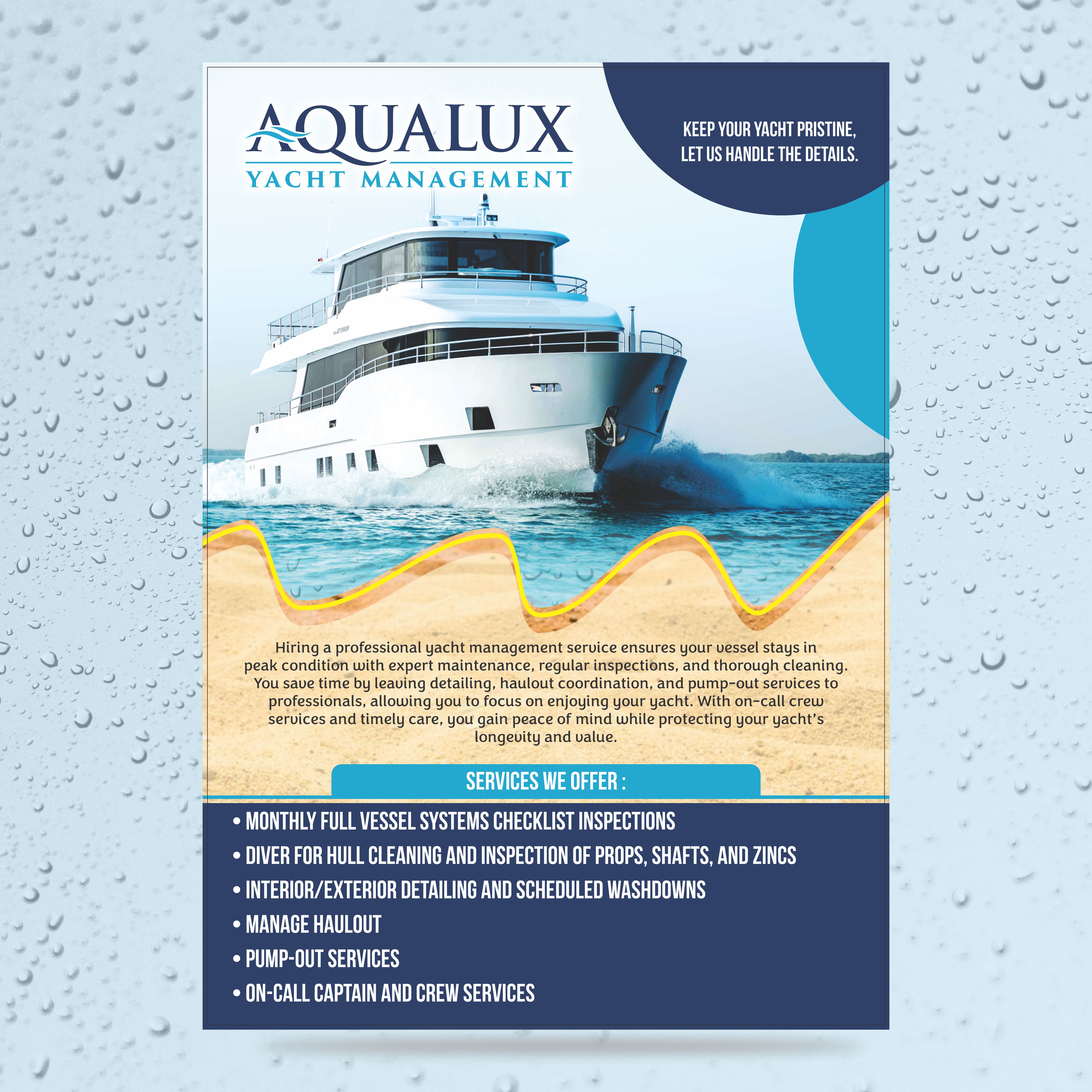 Flyer-Design von Shahantastic für Aqualux Yacht Management LLC | Design #33829100