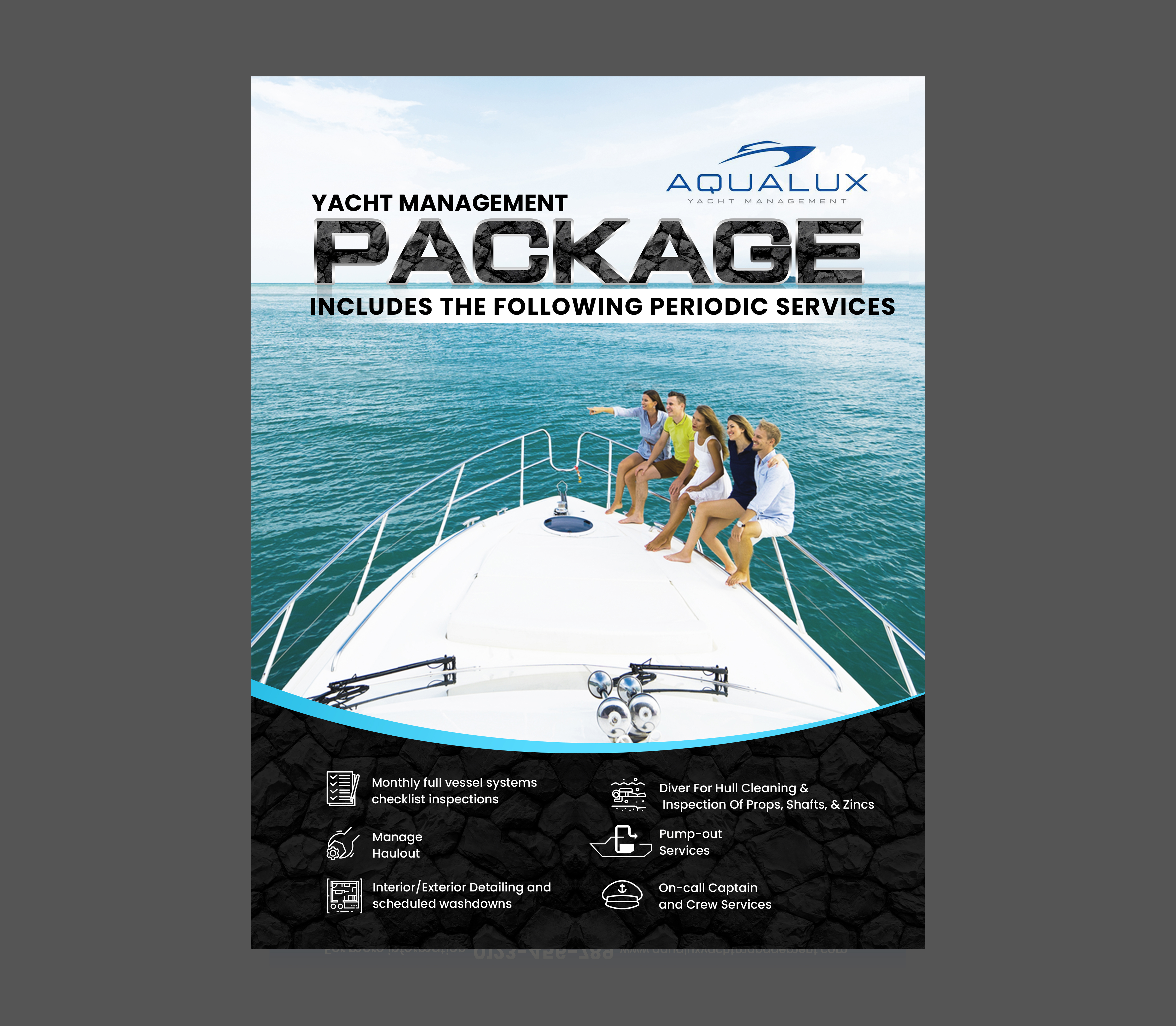 Flyer Design by designcircle for Aqualux Yacht Management LLC | Design #33842426