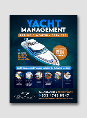 Flyer Design by debdesign for Aqualux Yacht Management LLC | Design: #33841050