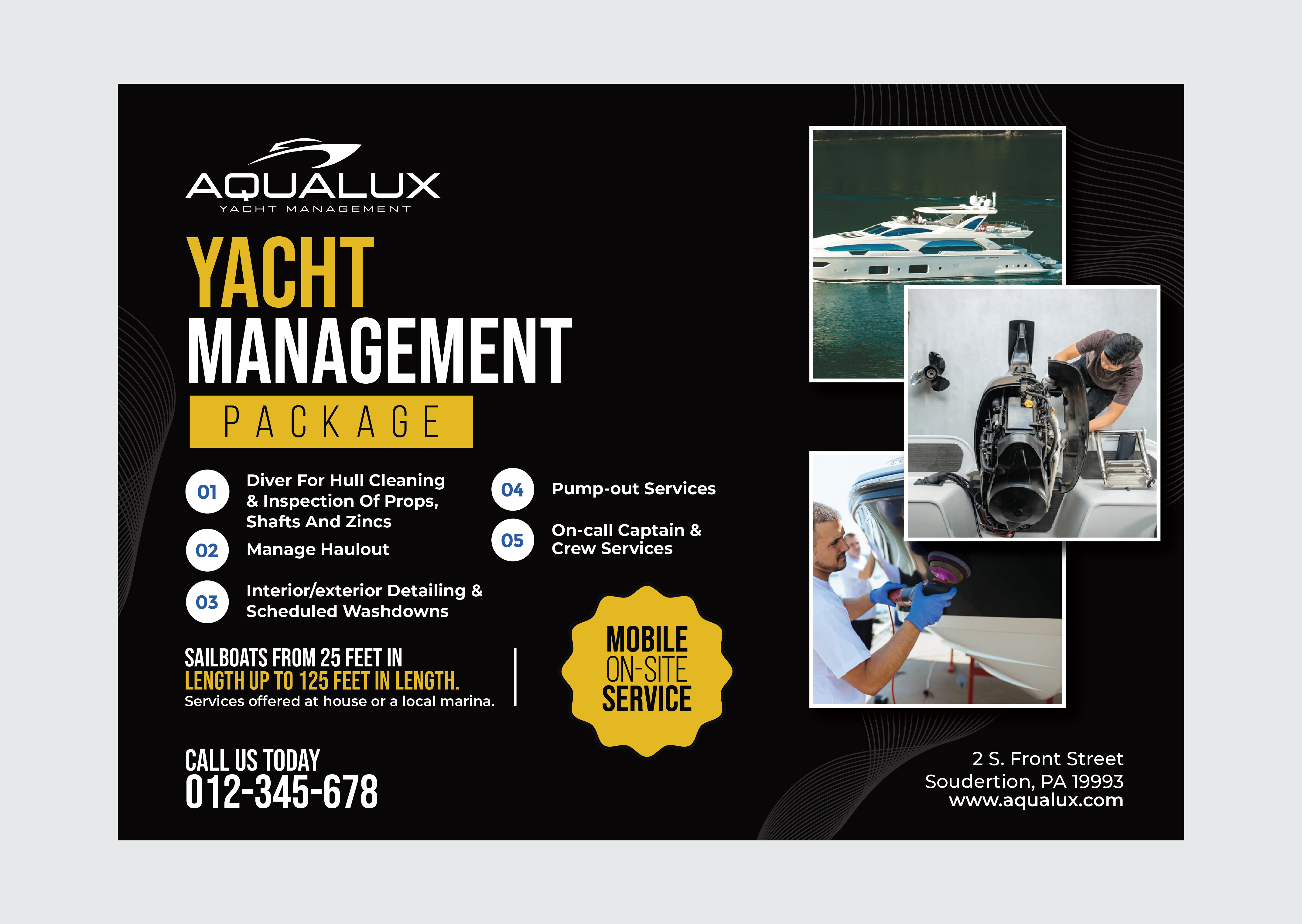 Flyer Design by 3Guys for Aqualux Yacht Management LLC | Design #33871732
