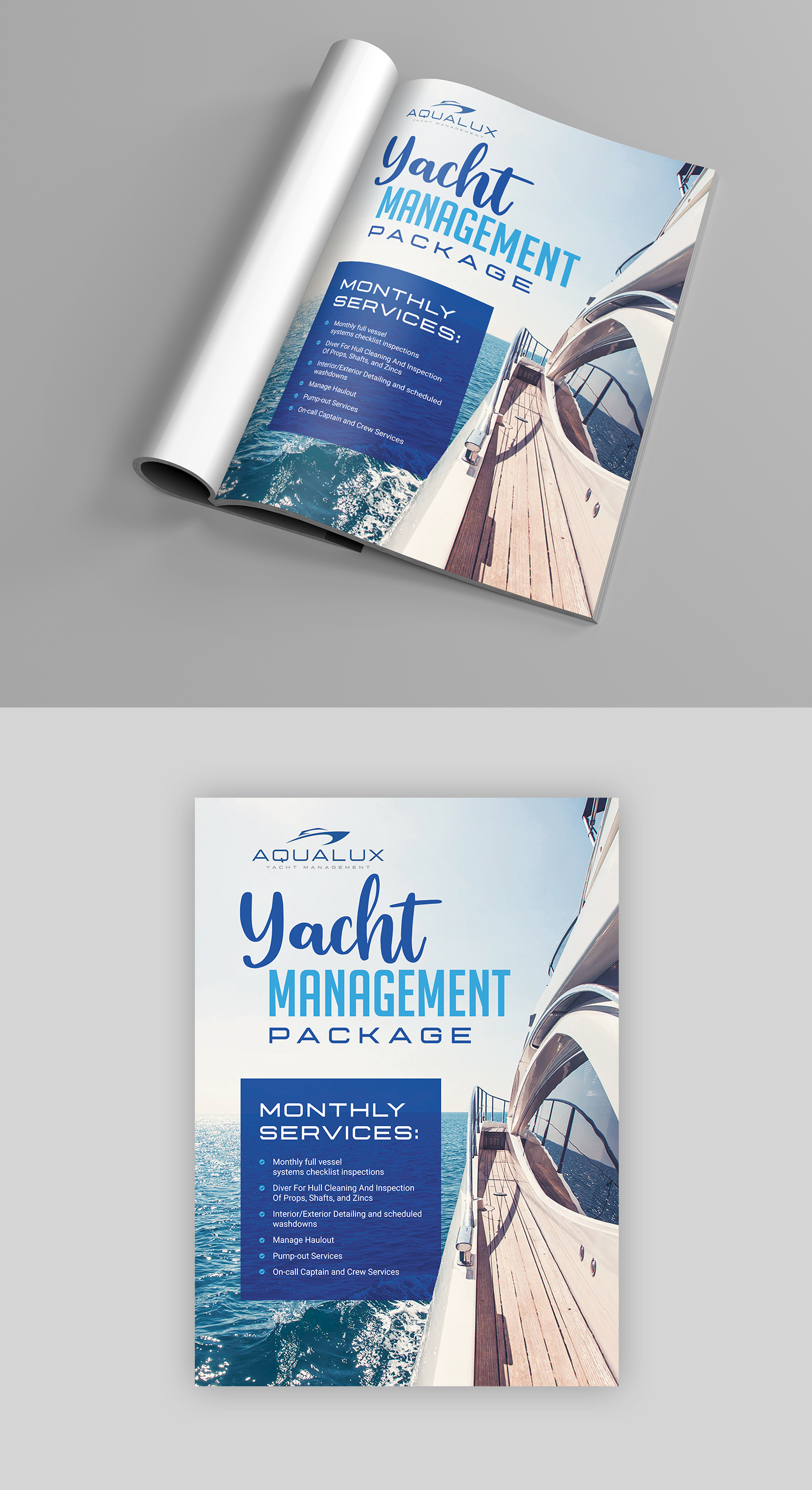 Flyer Design by Deepak_9_Malhotra for Aqualux Yacht Management LLC | Design #33873951