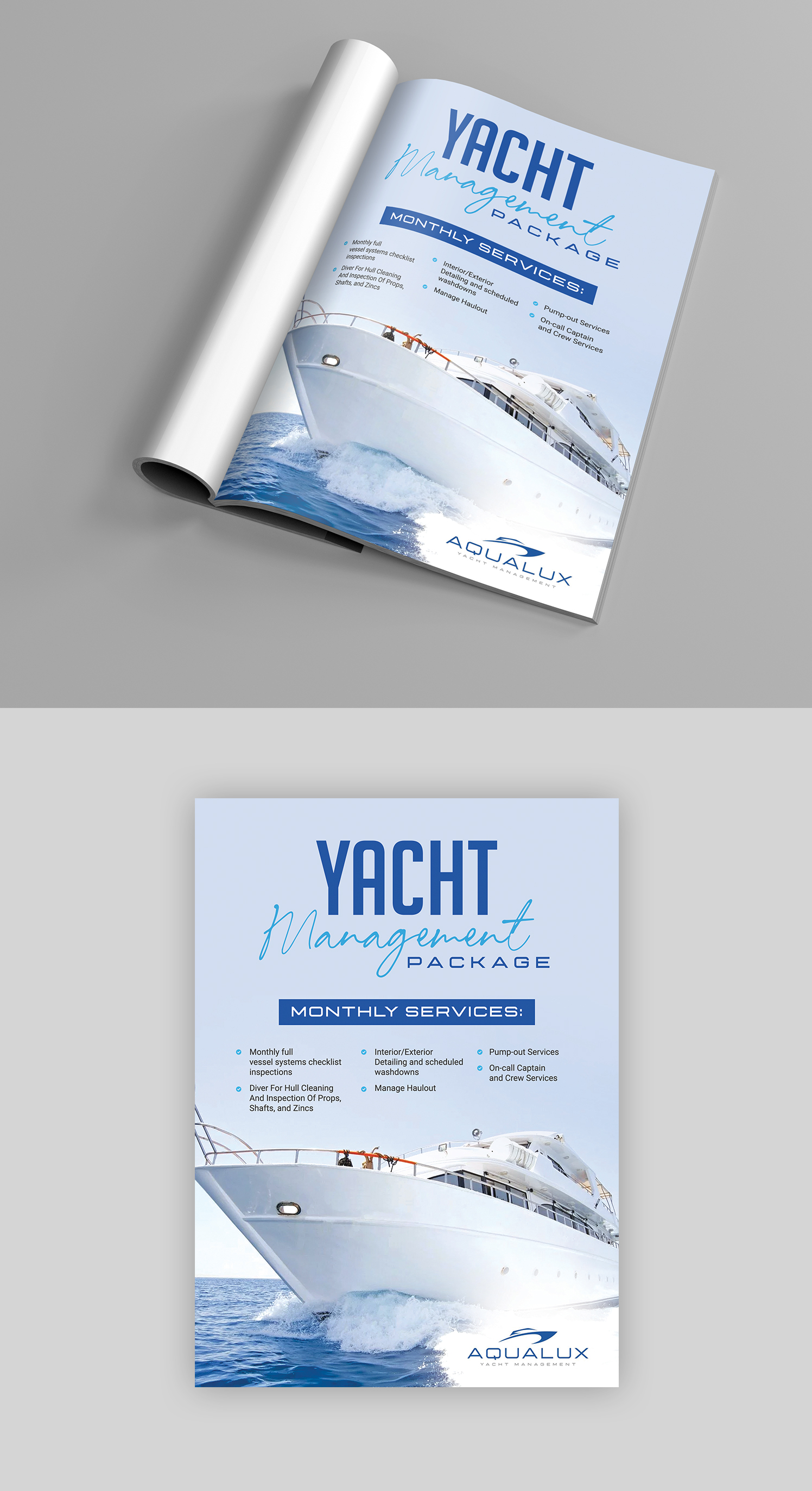 Flyer Design by Deepak_9_Malhotra for Aqualux Yacht Management LLC | Design #33873952