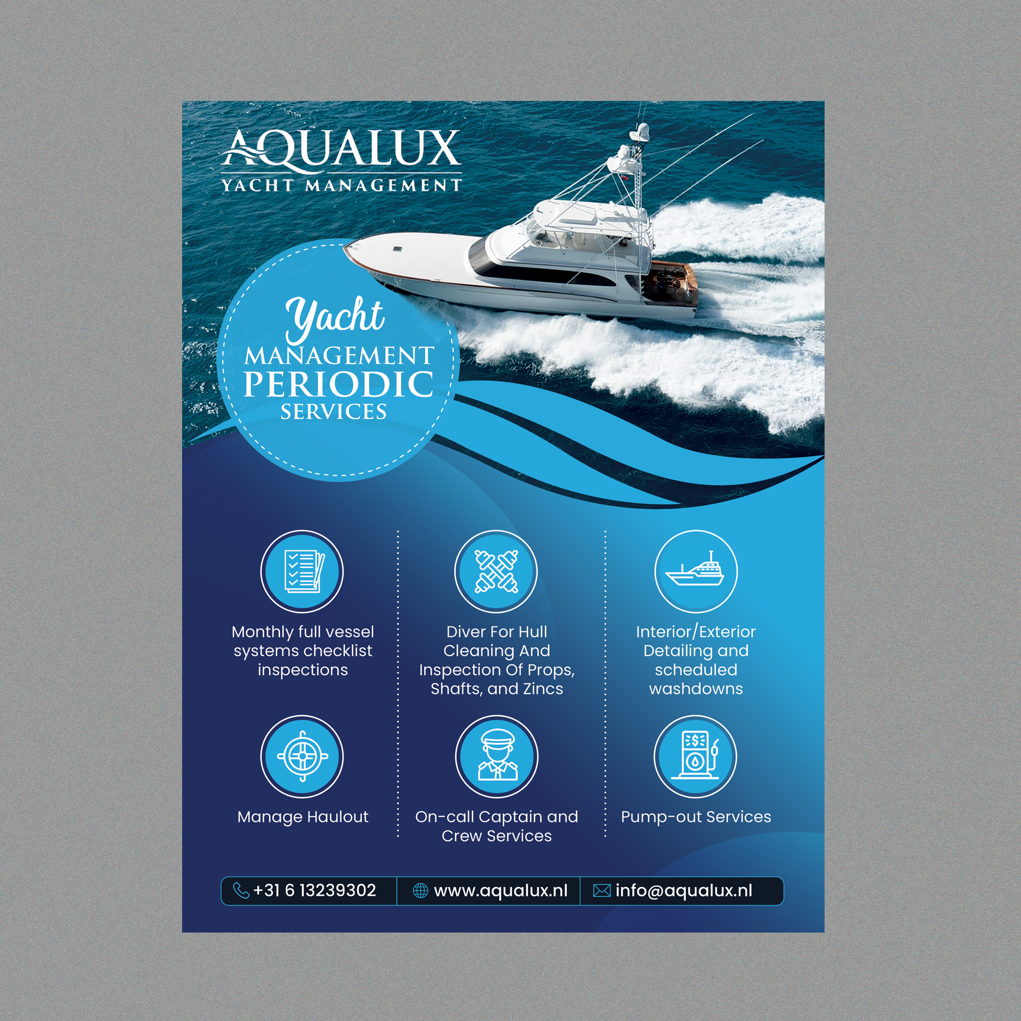 Flyer Design by Stan$oul for Aqualux Yacht Management LLC | Design #33828511