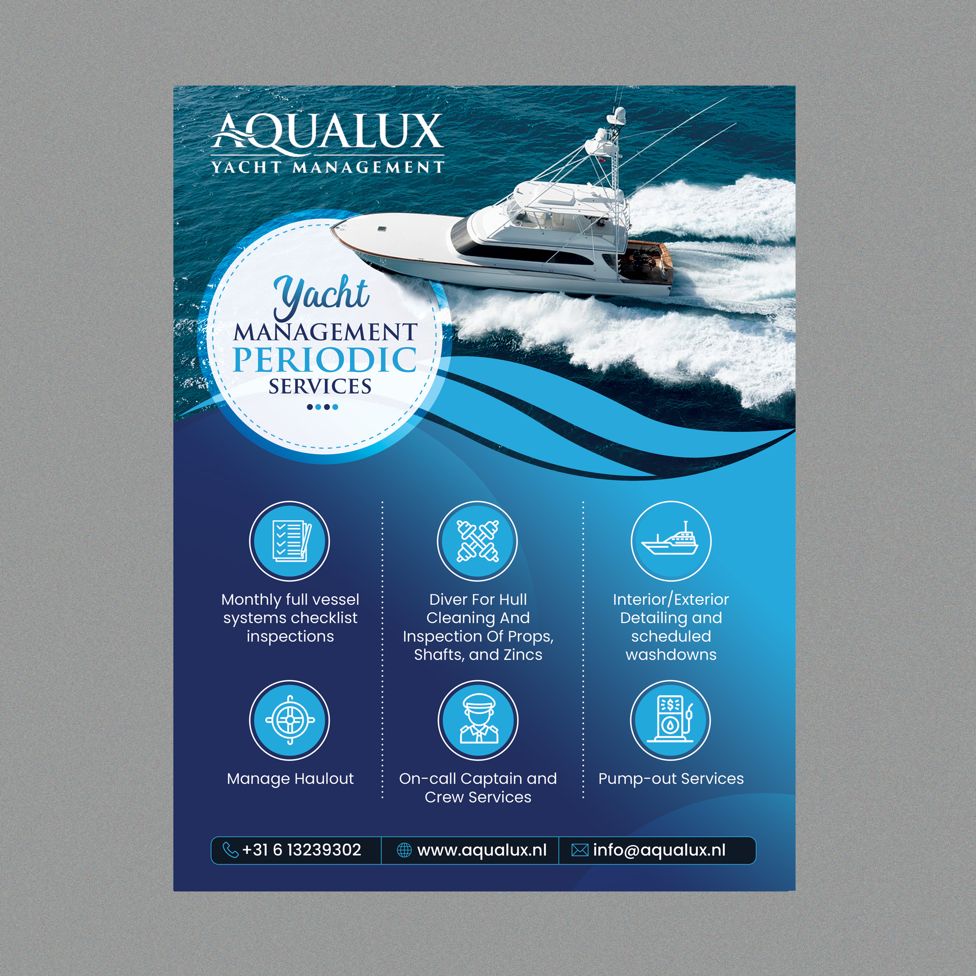 Flyer Design by Stan$oul for Aqualux Yacht Management LLC | Design #33828532