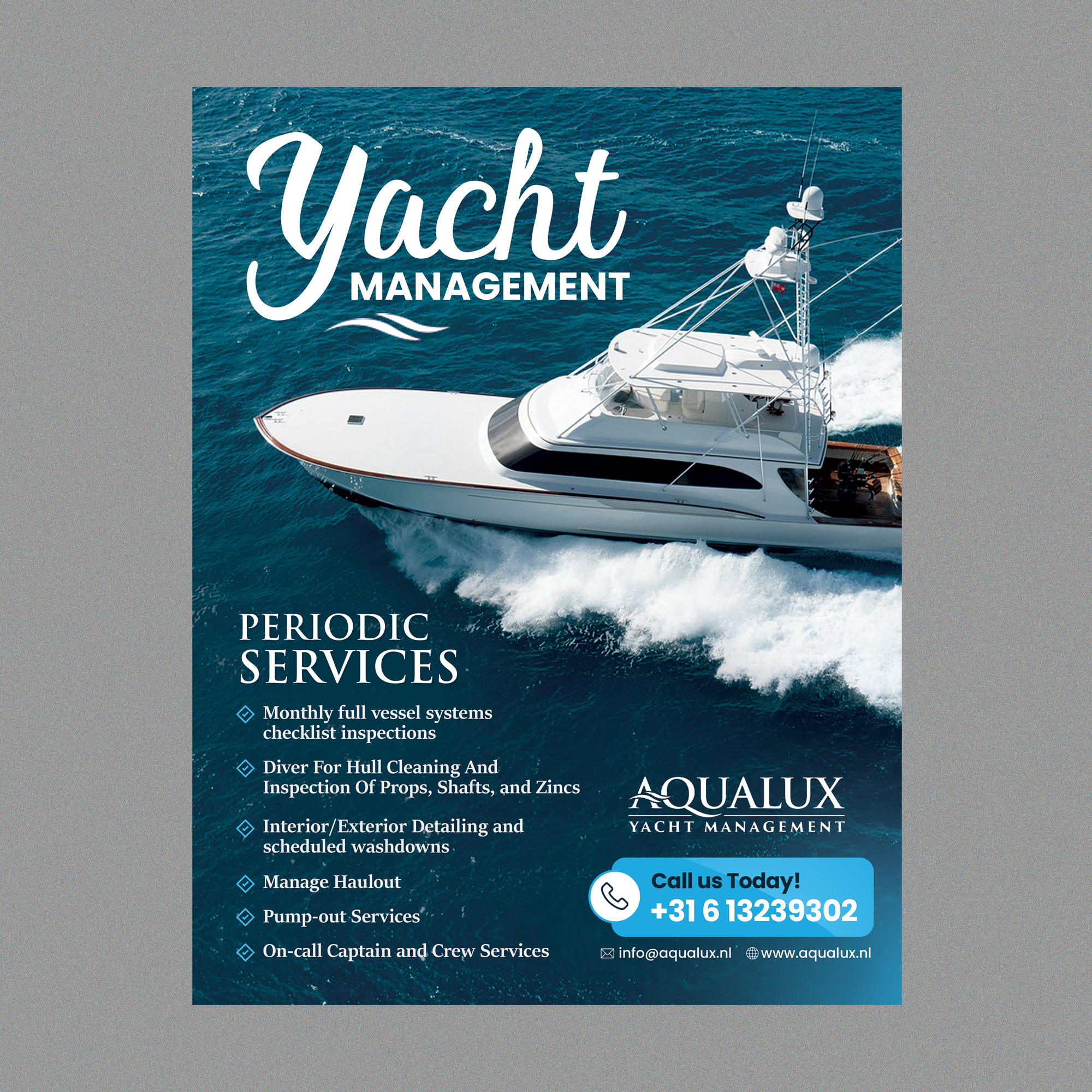 Flyer Design by Stan$oul for Aqualux Yacht Management LLC | Design #33828646
