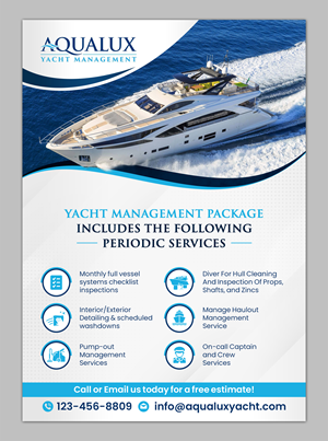 Flyer Design by SAI DESIGNS for Aqualux Yacht Management LLC | Design: #33829520