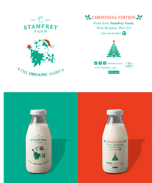 Christmas edition of Stamfrey Farm milk bottle