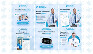 5 facebook (and instagram) posts for advertising a service of Online Medicine.