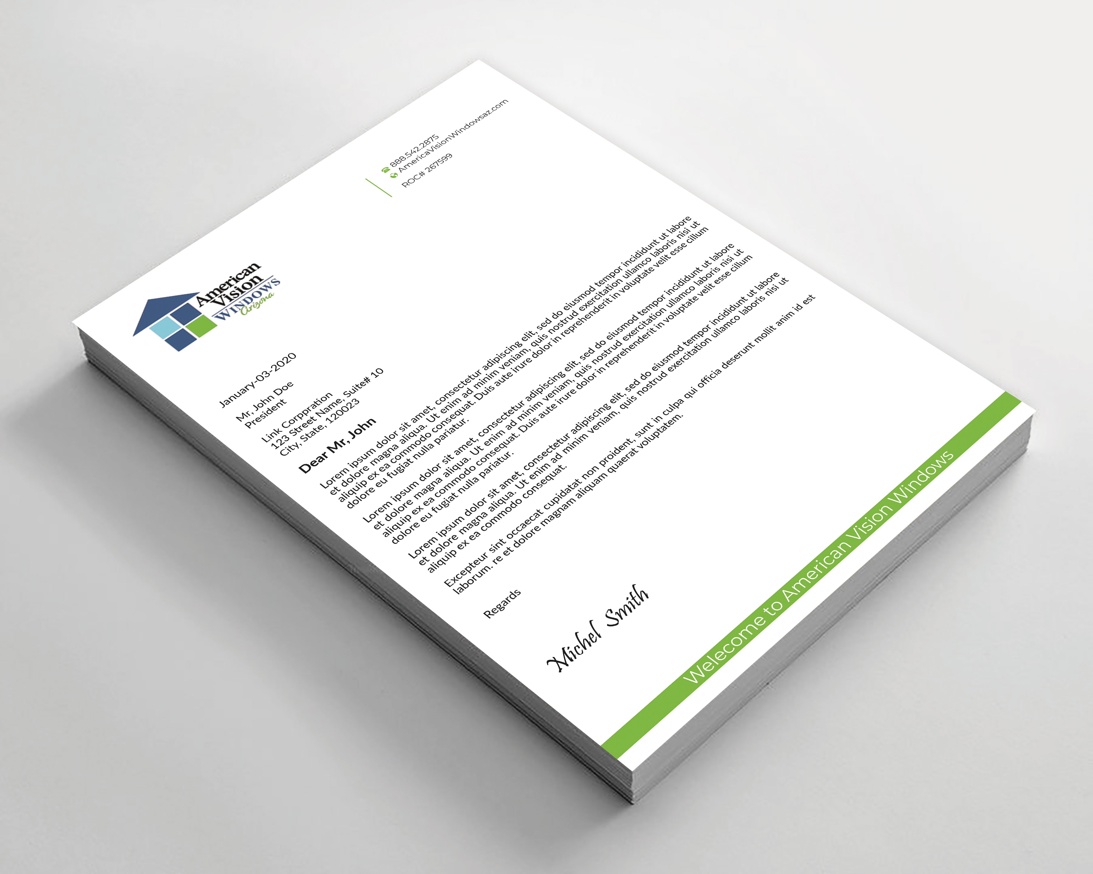 Letterhead Design by Expert Bappy for American Vision Windows Arizona | Design #34050686