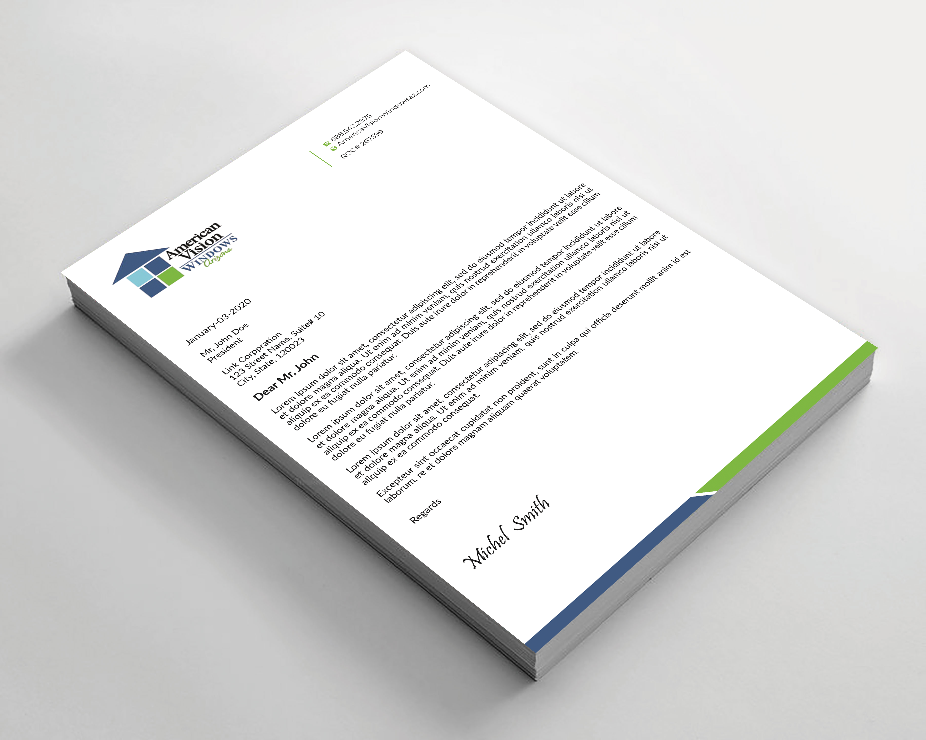 Letterhead Design by Expert Bappy for American Vision Windows Arizona | Design #34050862