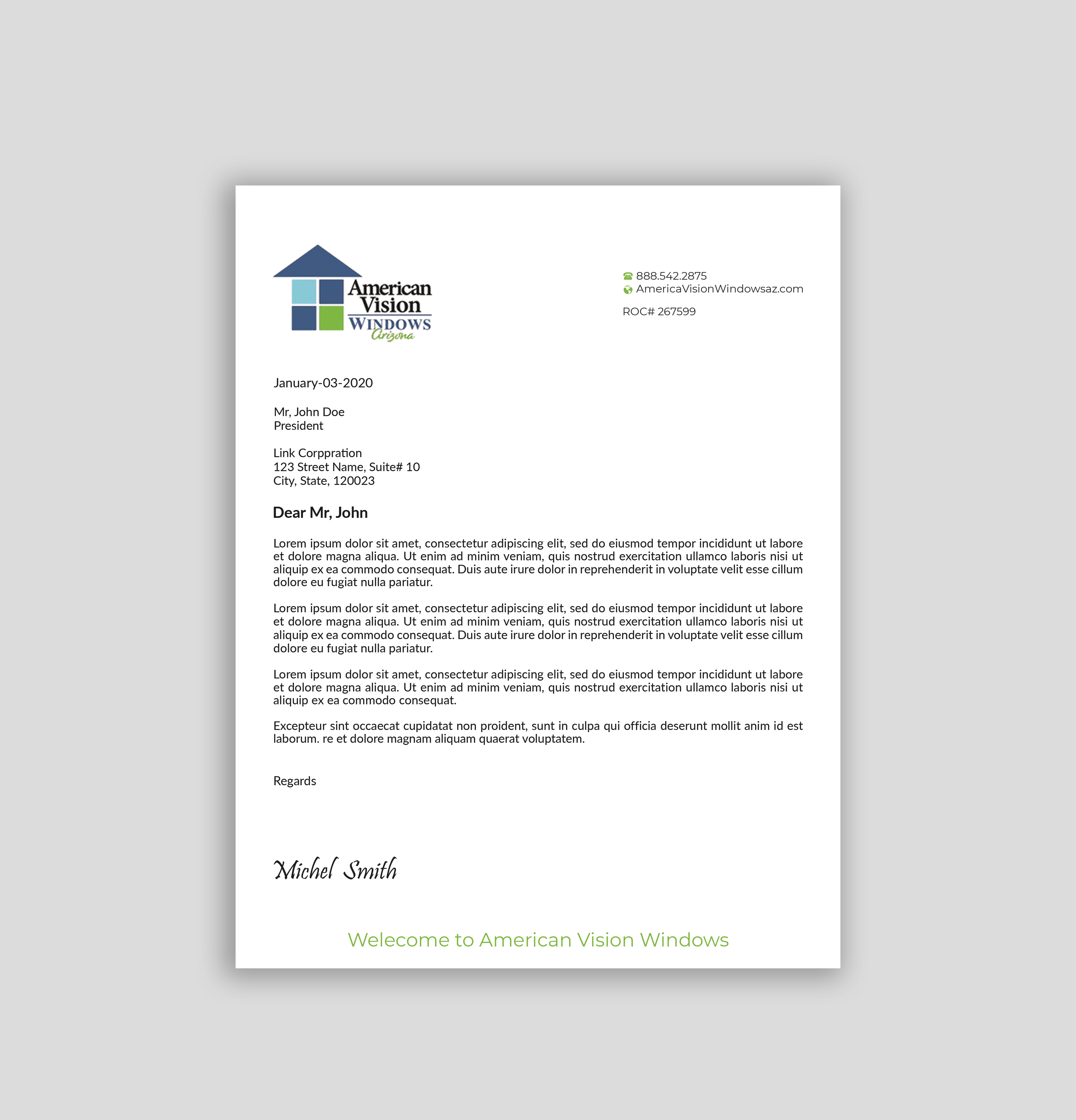 Letterhead Design by Expert Bappy for American Vision Windows Arizona | Design #34051627
