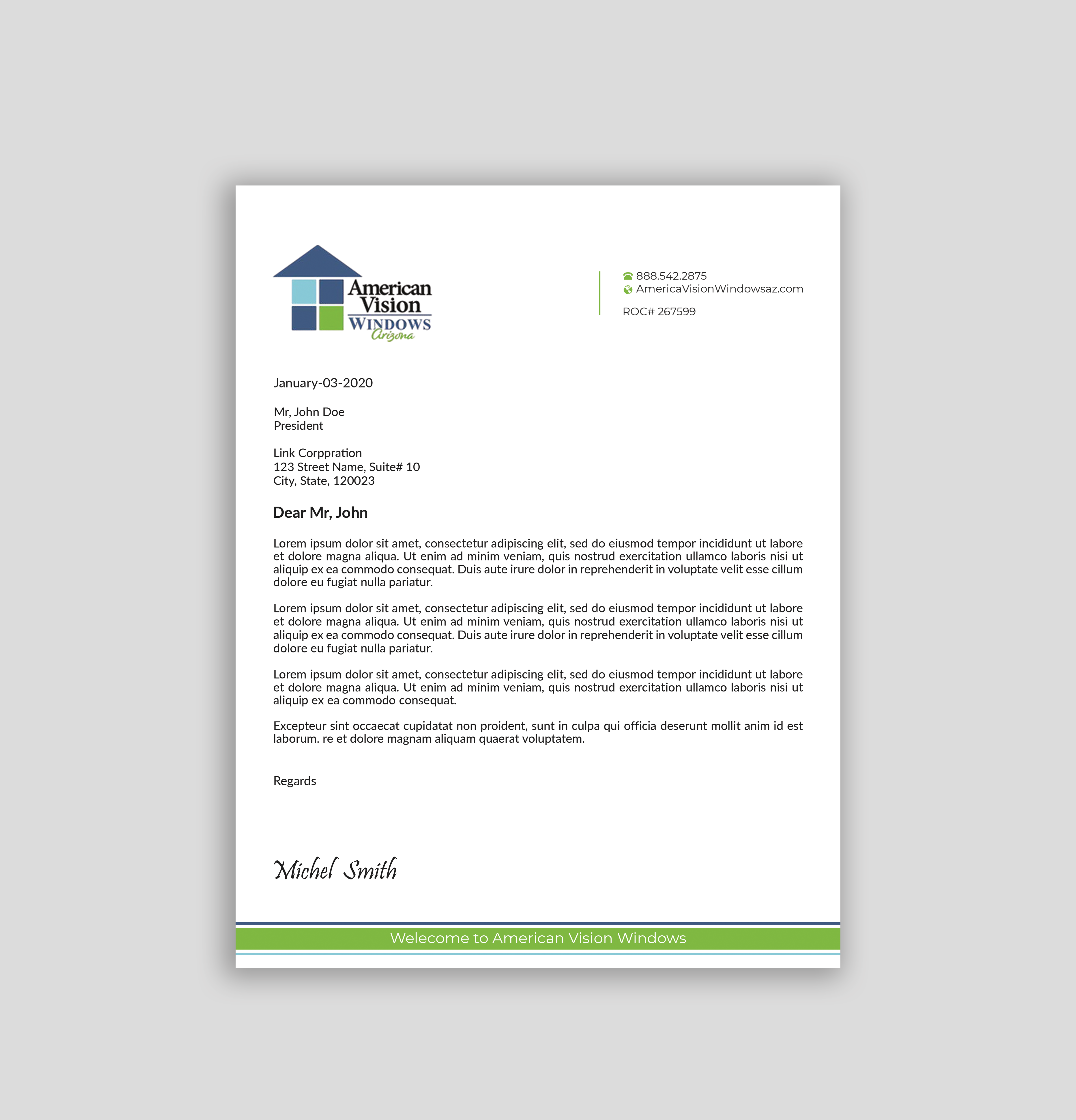 Letterhead Design by Expert Bappy for American Vision Windows Arizona | Design #34051653