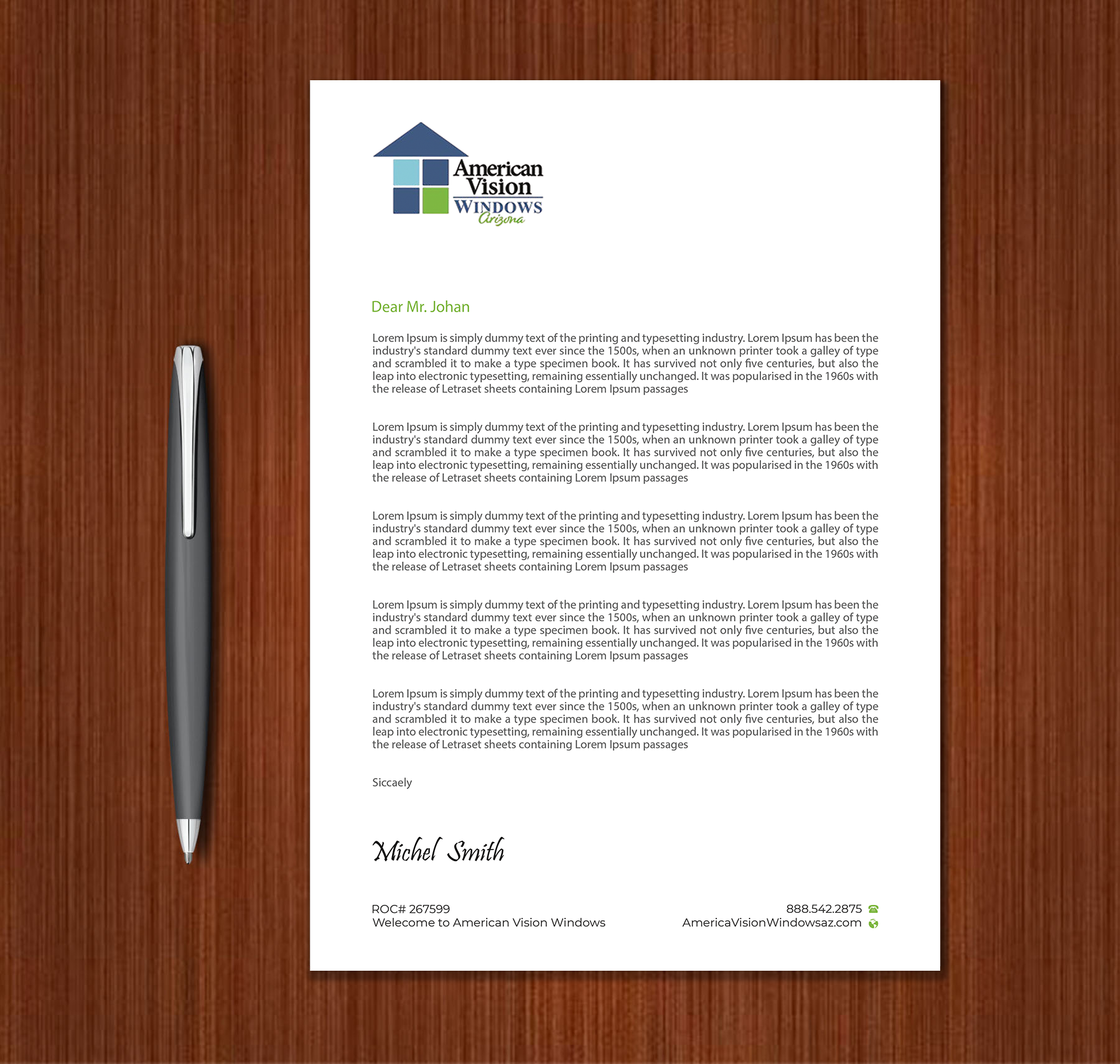 Letterhead Design by Expert Bappy for American Vision Windows Arizona | Design #34051886