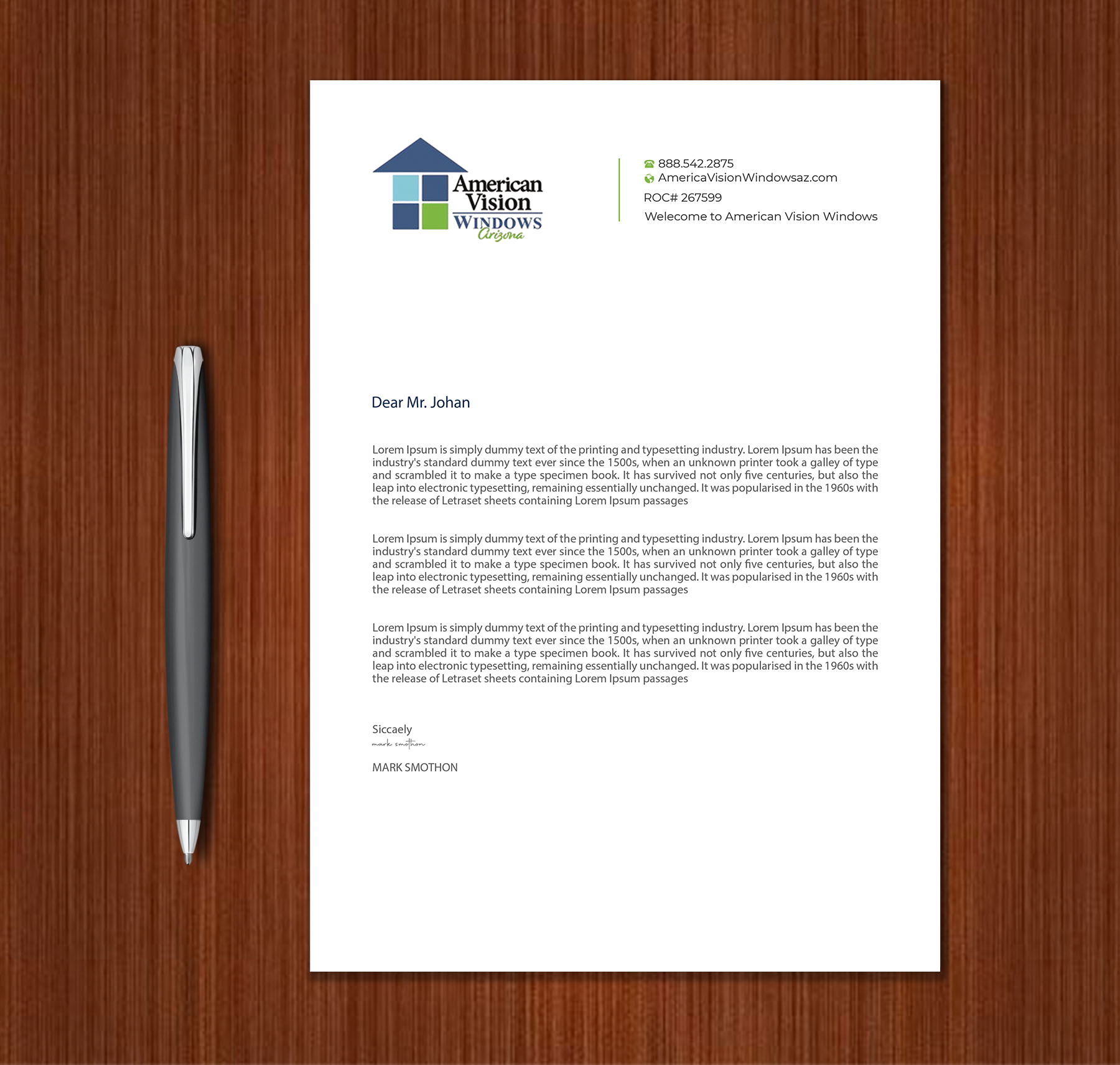 Diseño de Membrete por Expert Bappy para American Vision Windows Arizona | Diseño #34051957