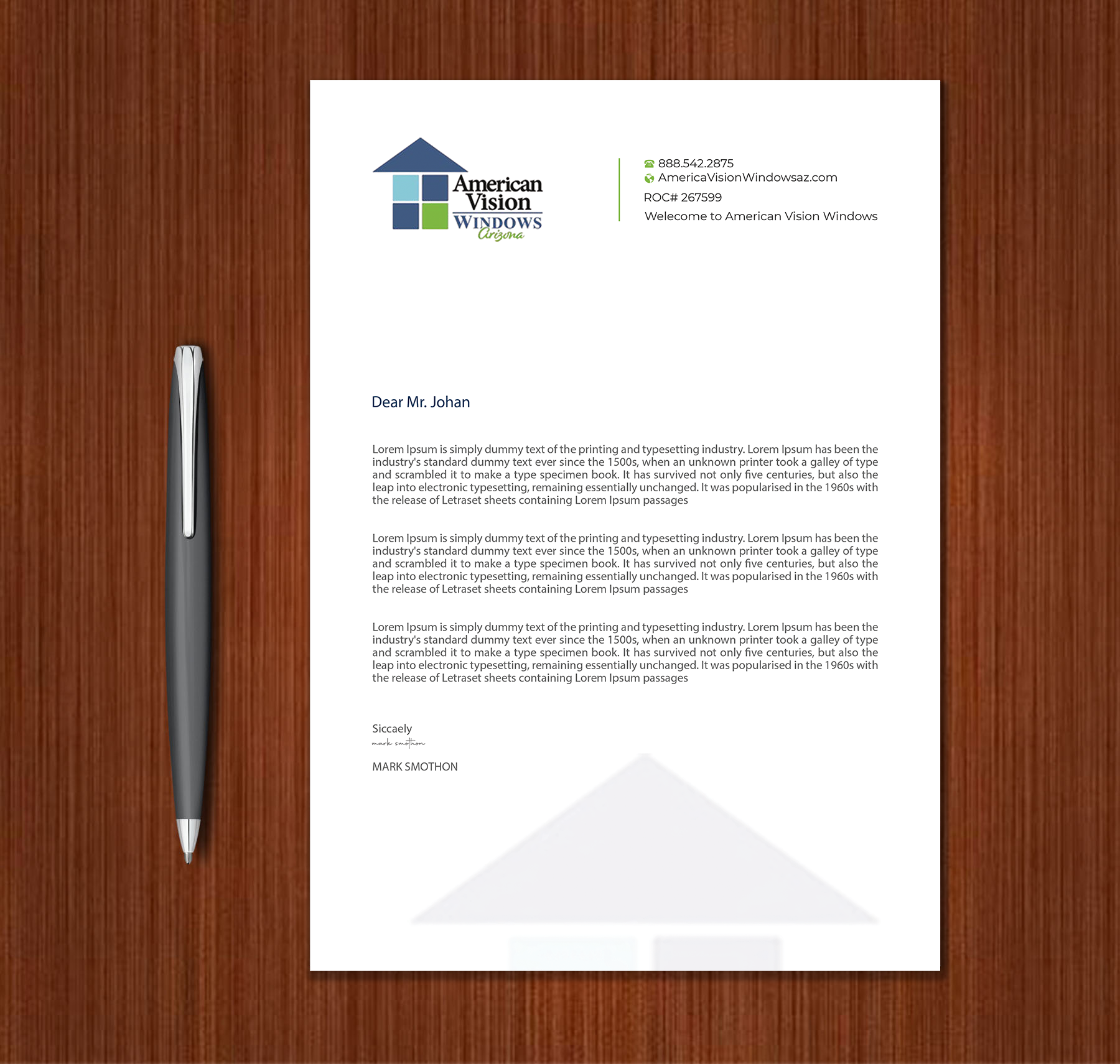 Letterhead Design by Expert Bappy for American Vision Windows Arizona | Design #34051961
