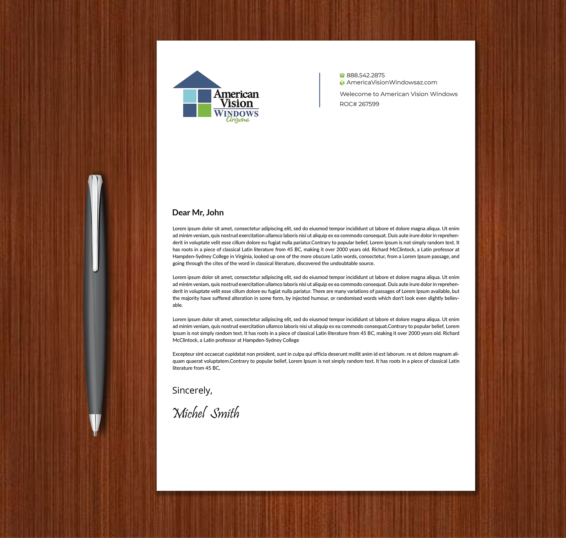 Letterhead Design by Expert Bappy for American Vision Windows Arizona | Design #34052057