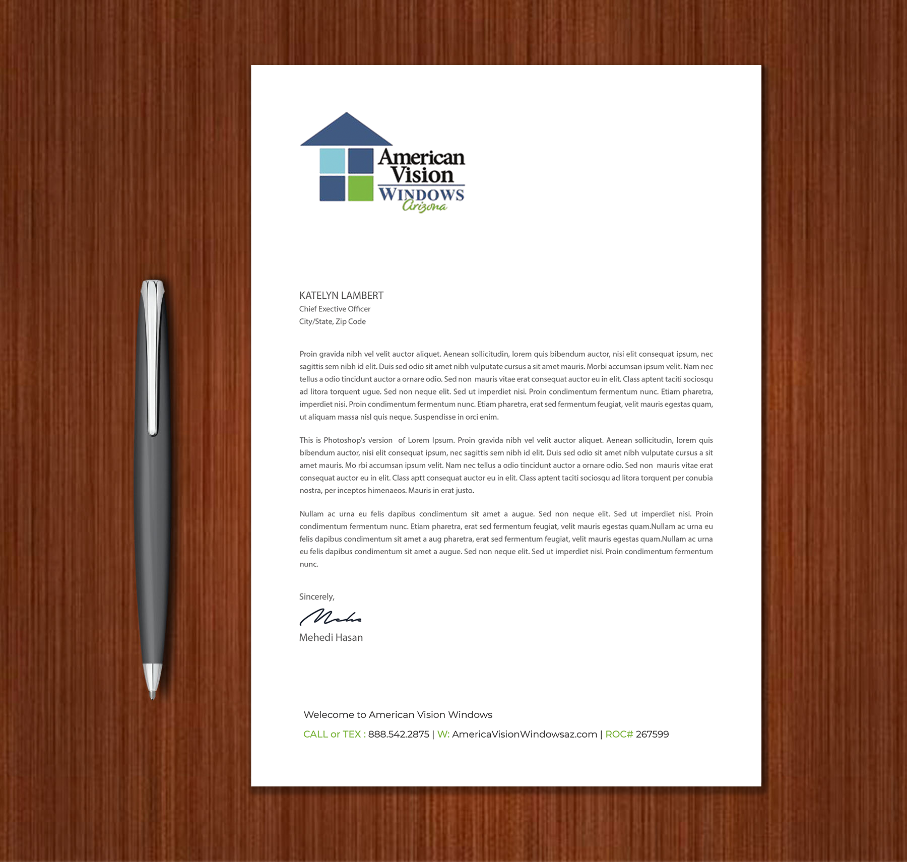 Letterhead Design by Expert Bappy for American Vision Windows Arizona | Design #34052507