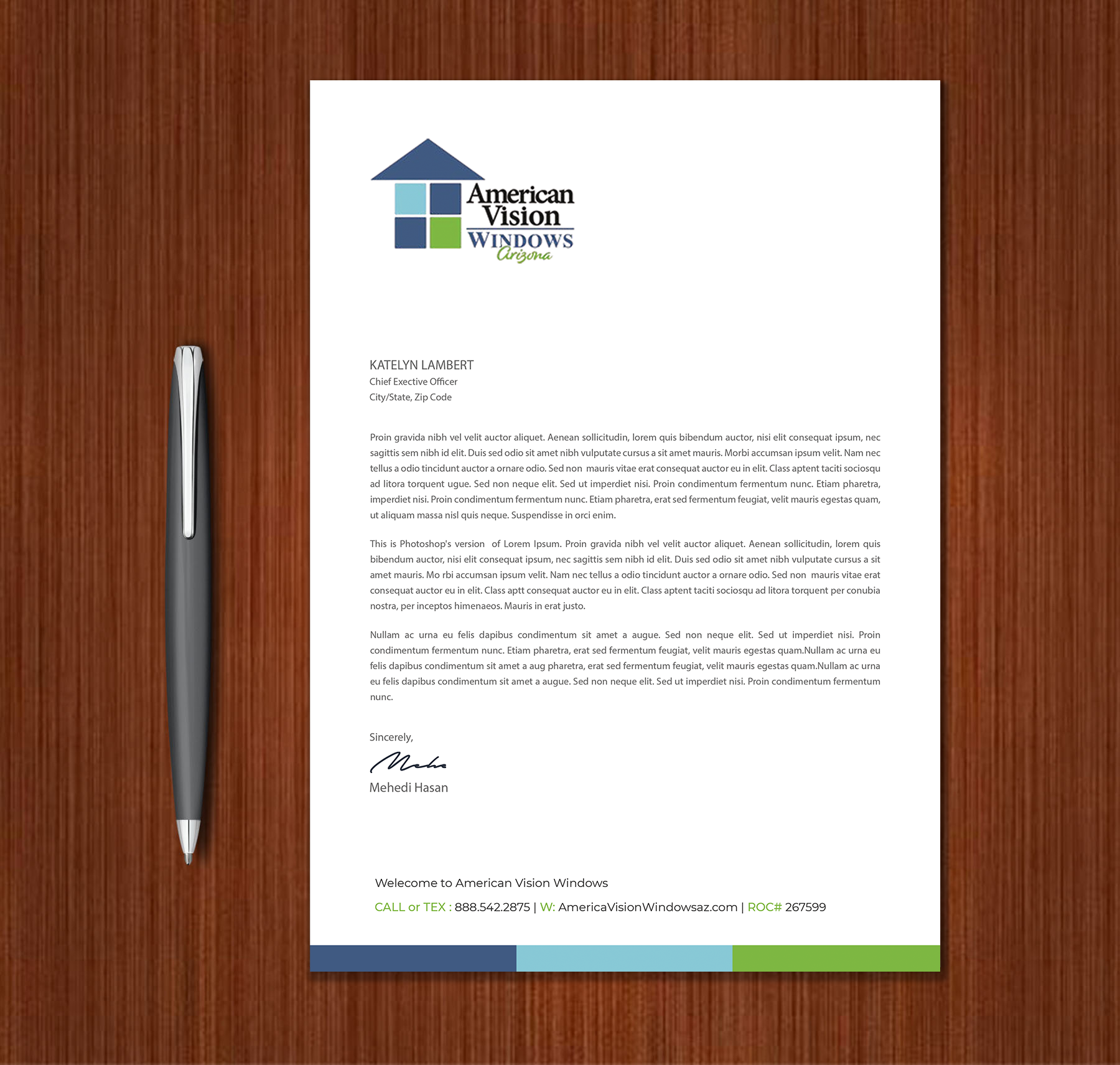 Diseño de Membrete por Expert Bappy para American Vision Windows Arizona | Diseño #34052508