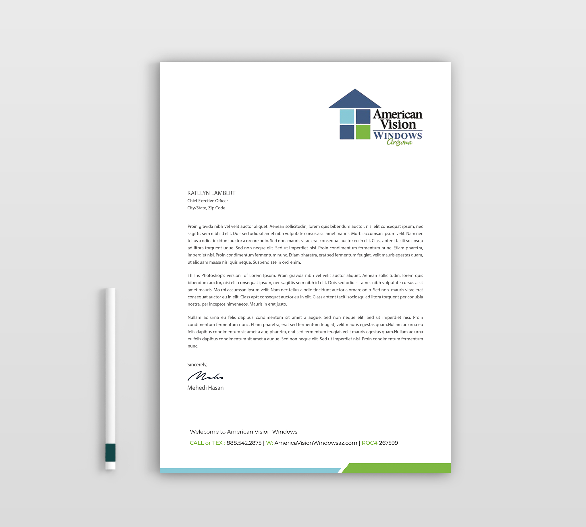 Diseño de Membrete por Expert Bappy para American Vision Windows Arizona | Diseño #34052597