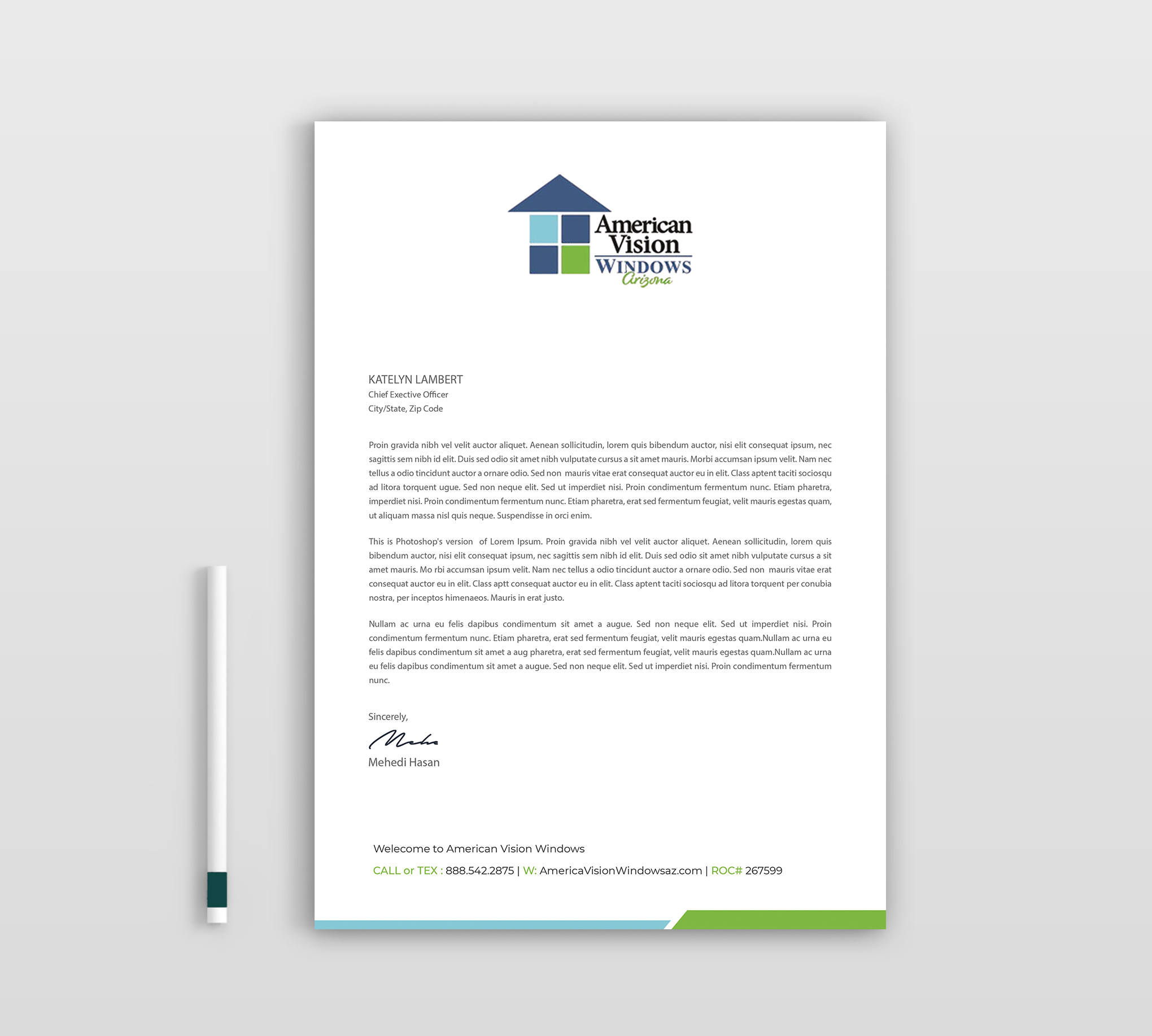 Diseño de Membrete por Expert Bappy para American Vision Windows Arizona | Diseño #34052614