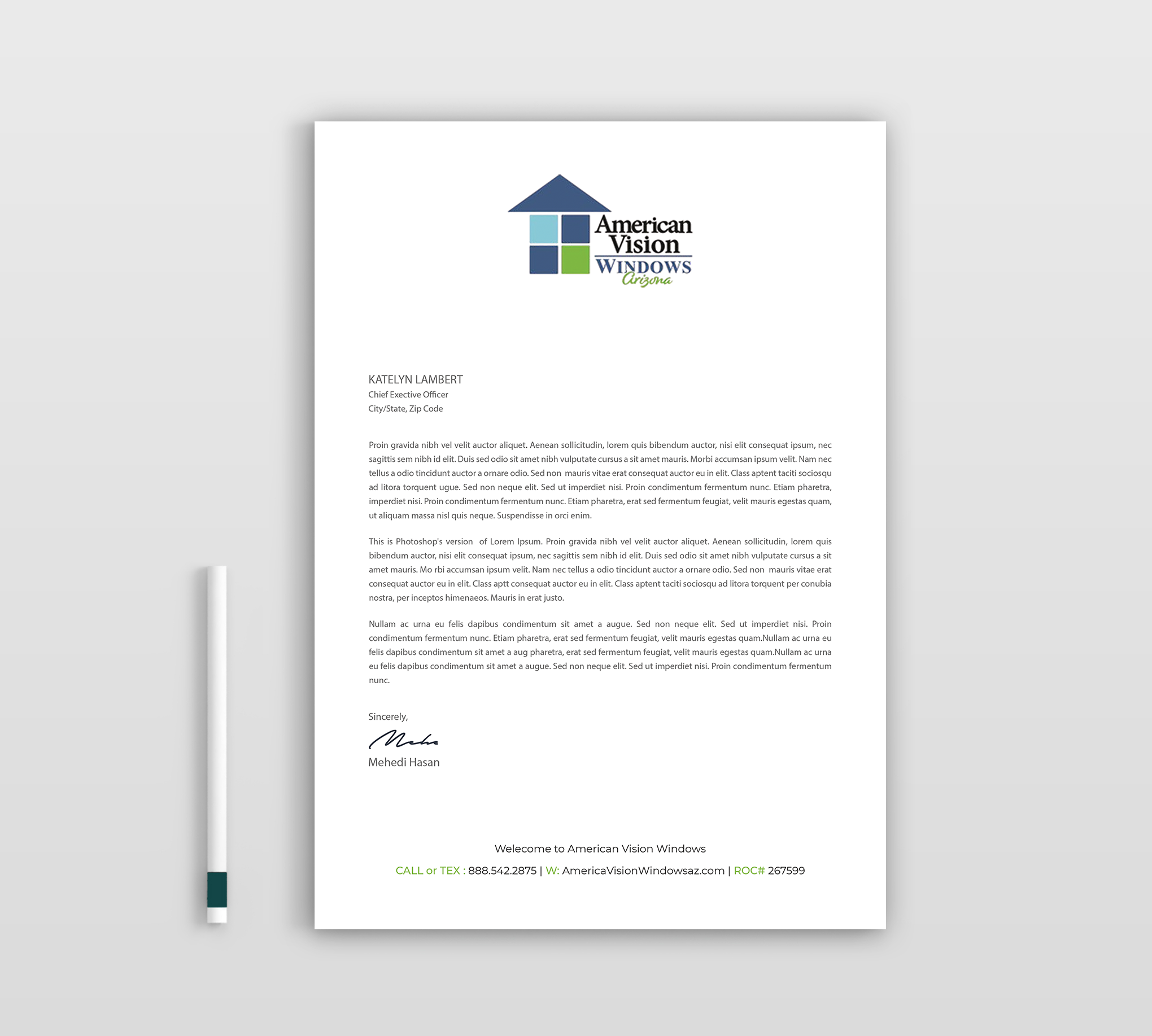 Diseño de Membrete por Expert Bappy para American Vision Windows Arizona | Diseño #34052615