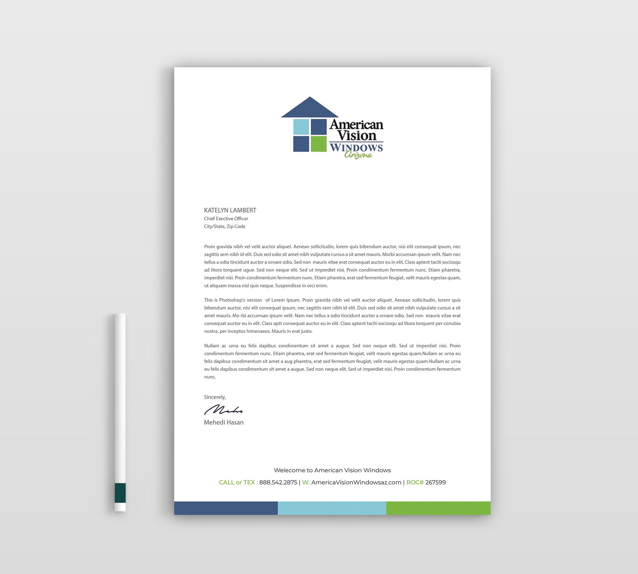 Letterhead Design by Expert Bappy for American Vision Windows Arizona | Design #34052616
