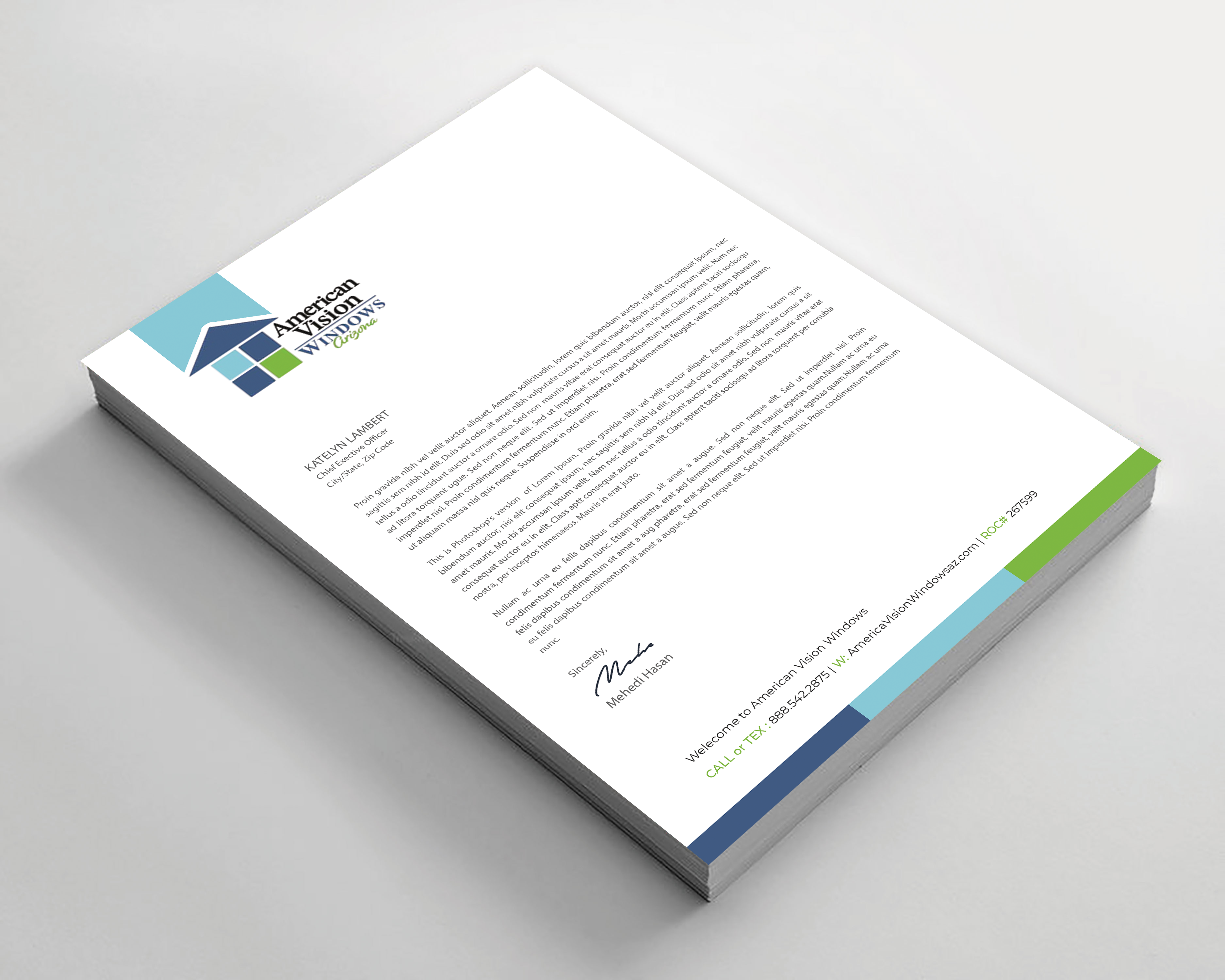 Letterhead Design by Expert Bappy for American Vision Windows Arizona | Design #34052625