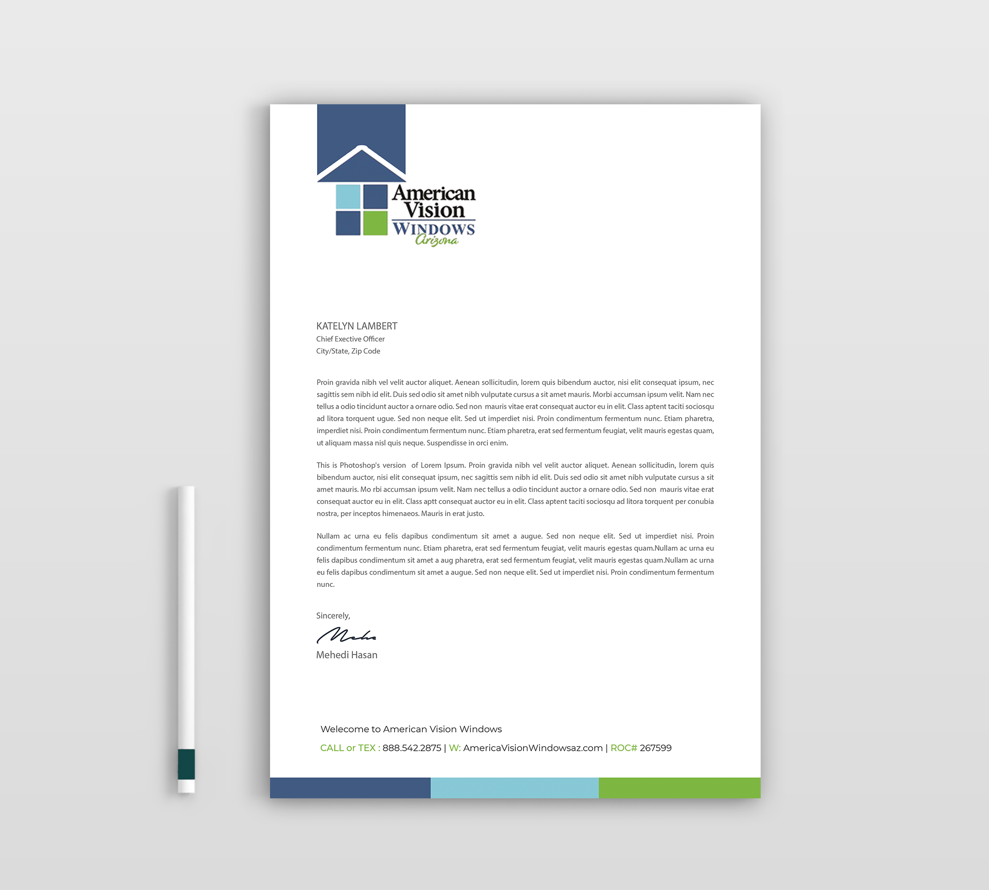 Letterhead Design by Expert Bappy for American Vision Windows Arizona | Design: #34052632